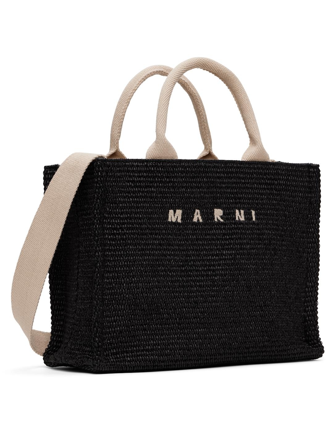Black Raffia-Effect Small Tote - 2