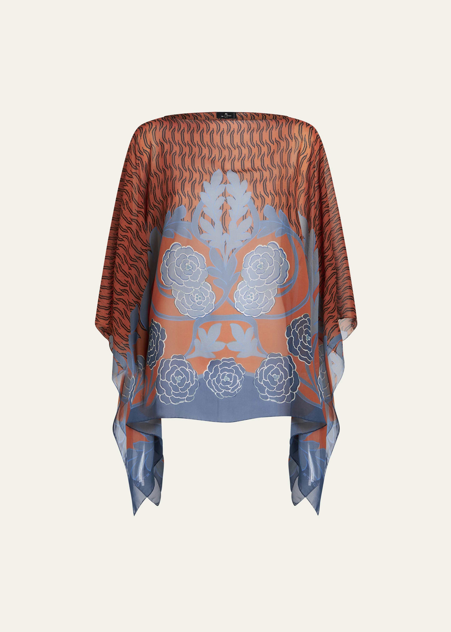 Sheer Floral Wool & Cashmere Poncho - 1