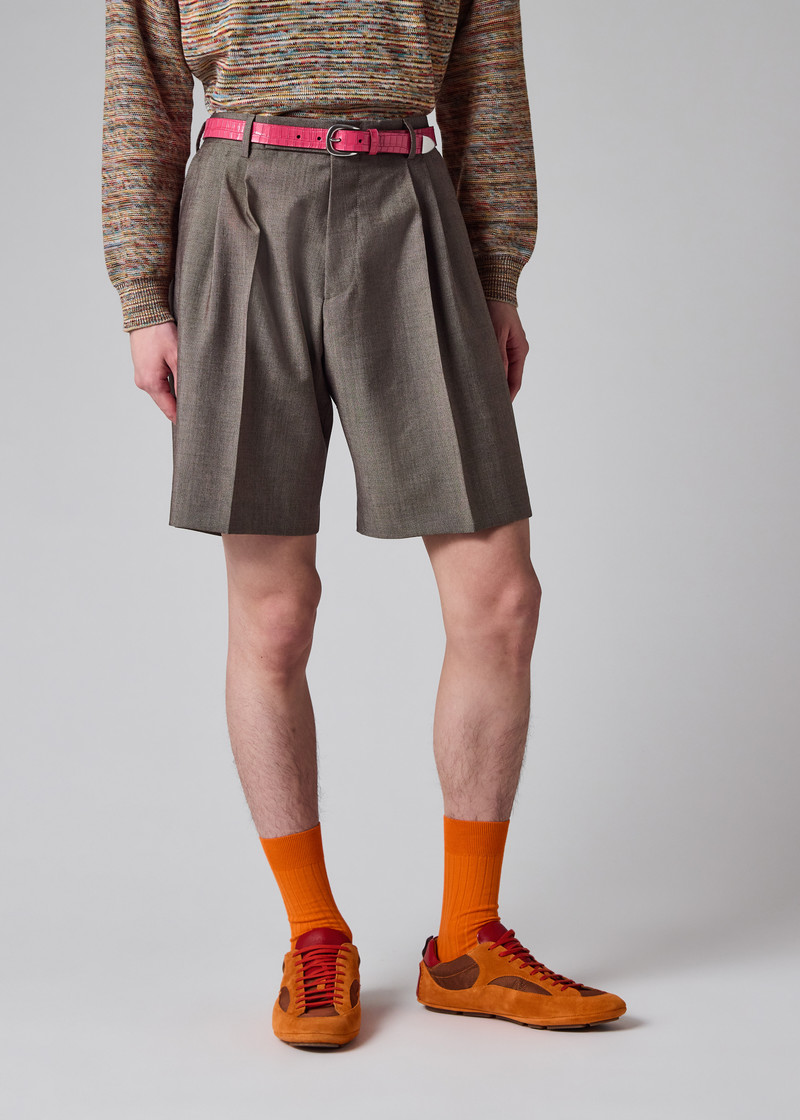 Brown Wool-Mohair Pleated Shorts 7