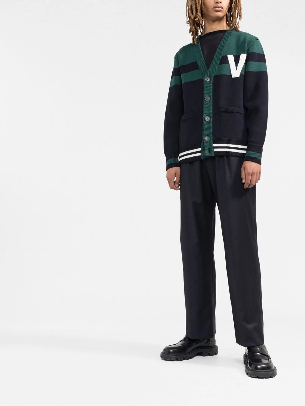 V-logo knitted cardigan - 2