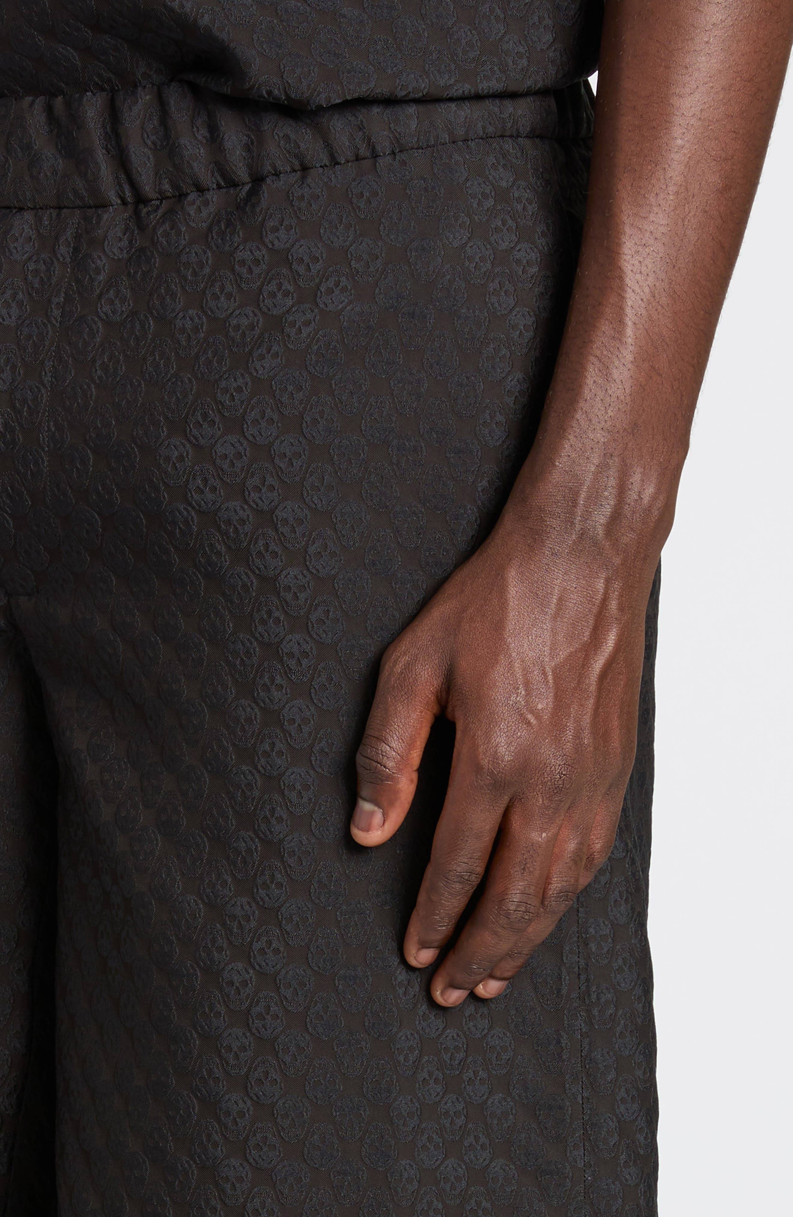 McQueen Skull Jacquard Satin Shorts in Black/Black at Nordstrom - 5