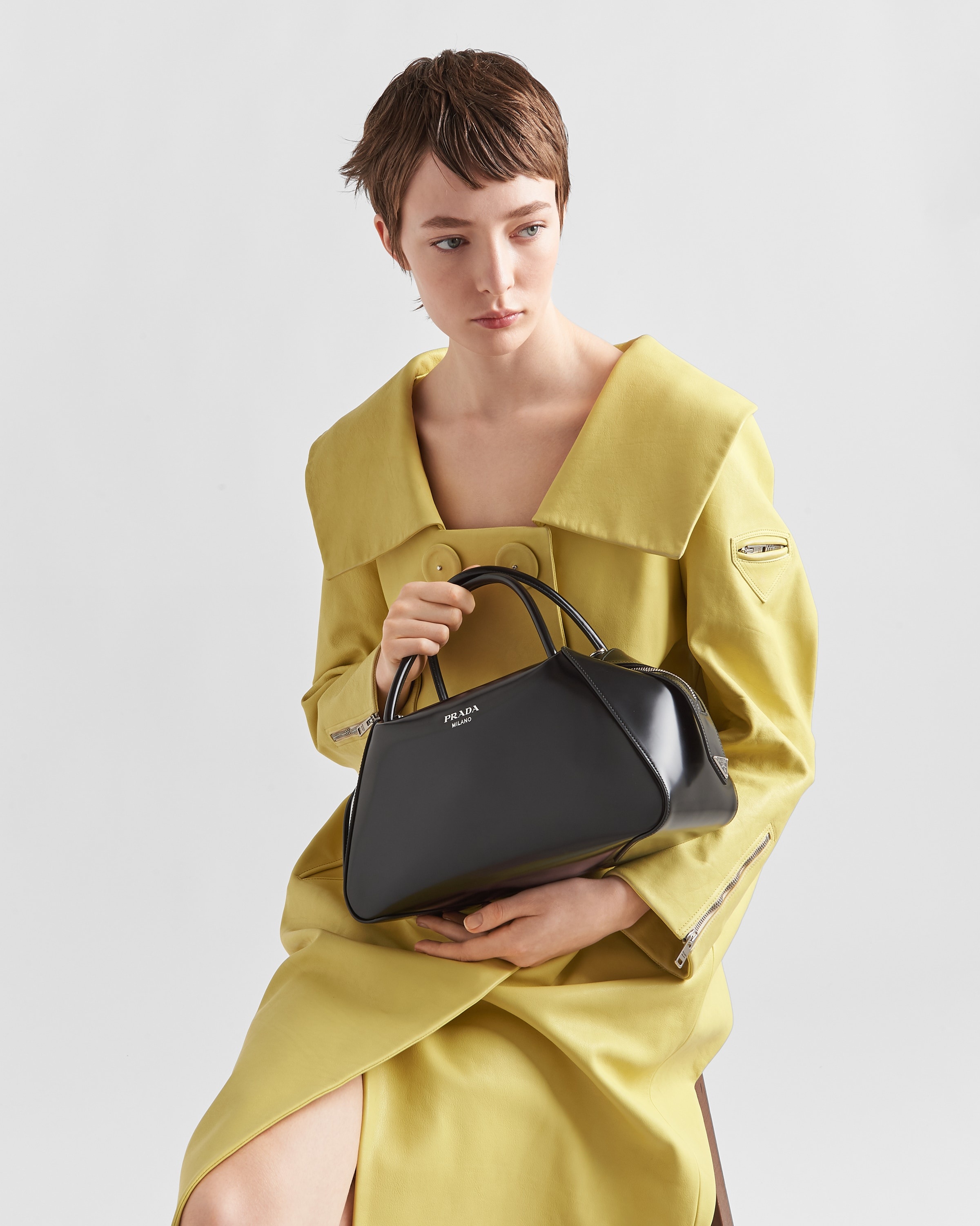 Prada Top-Handle Leather Bucket Bag