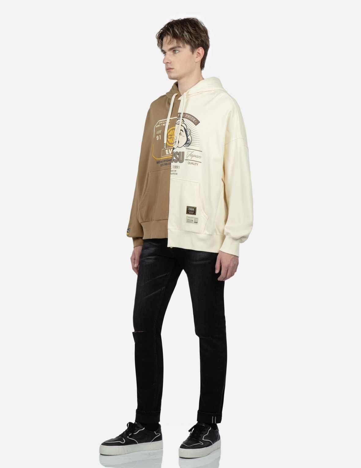 ASYMMETRIC TWO-TONE HOODED SWEATSHIRT - 3