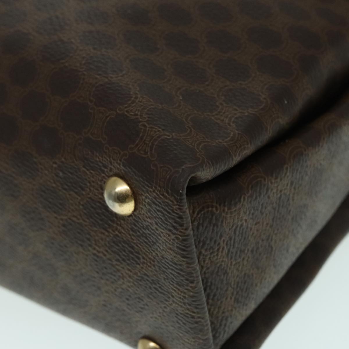 CELINE Macadam Canvas Hand Bag Pvc Leather Brown Gold - 14