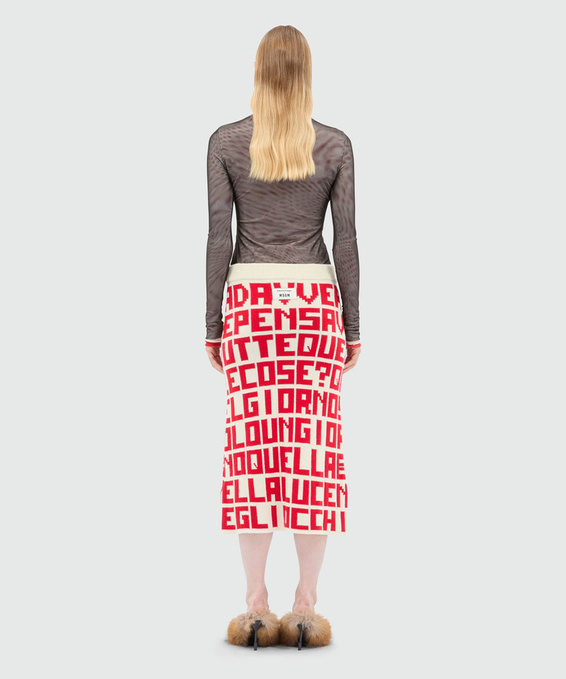 Cream jacquard knit skirt with red lettering by Caterina Frongia x MSGM 3