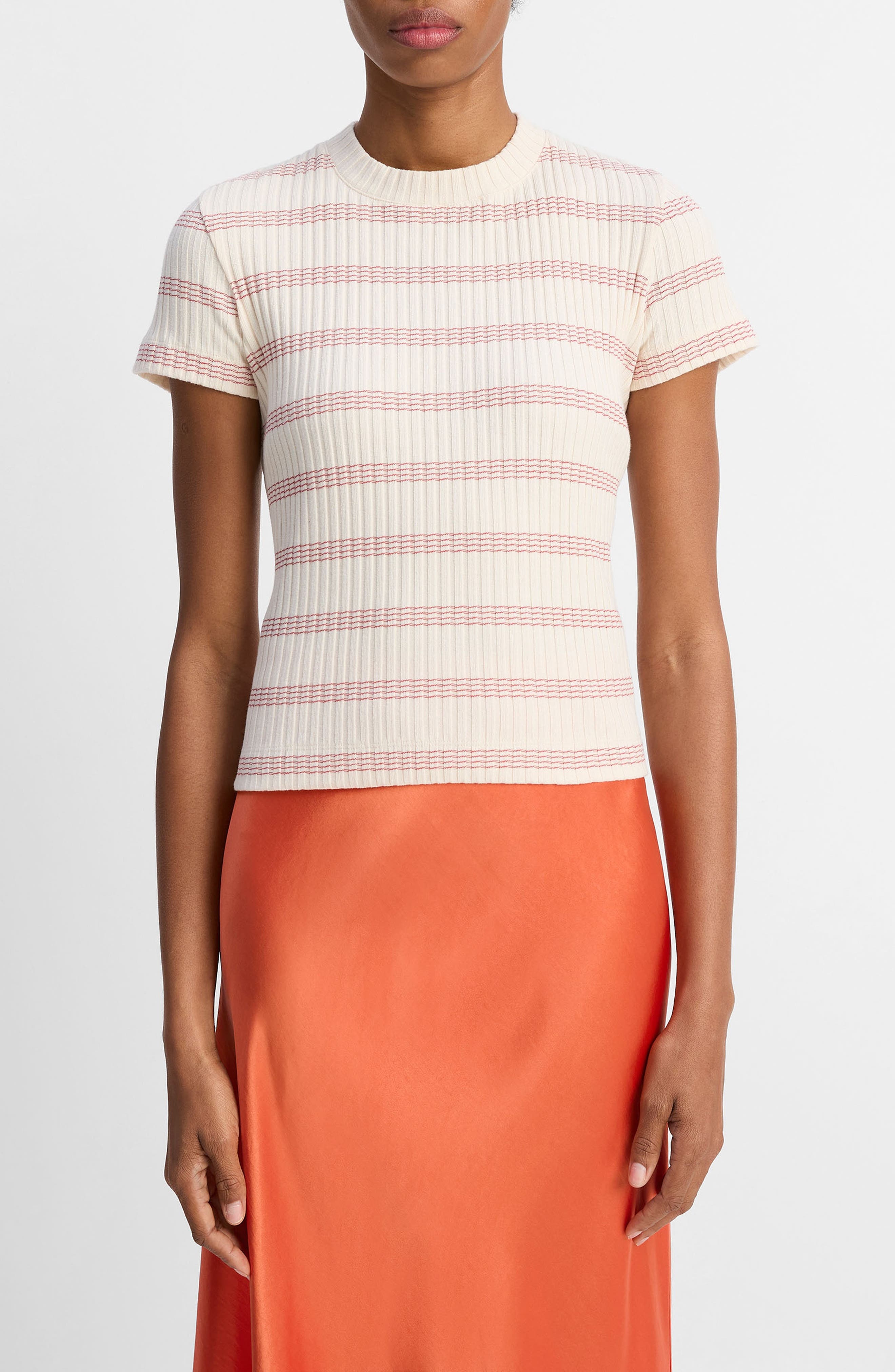 Vince Stripe Rib Sweater in Oat Shell Combo at Nordstrom - 1