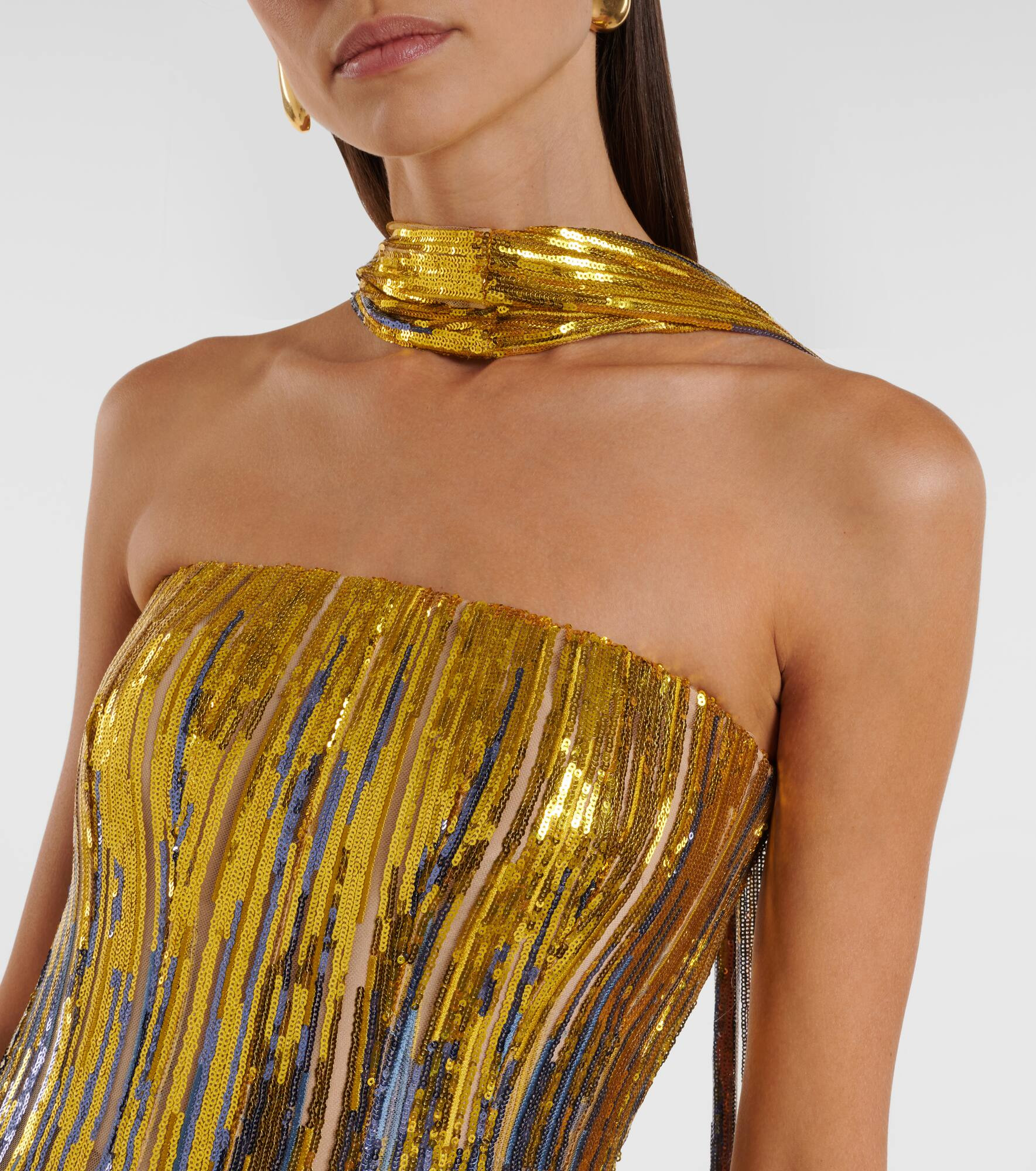 Sequined scarf-detail strapless gown - 4