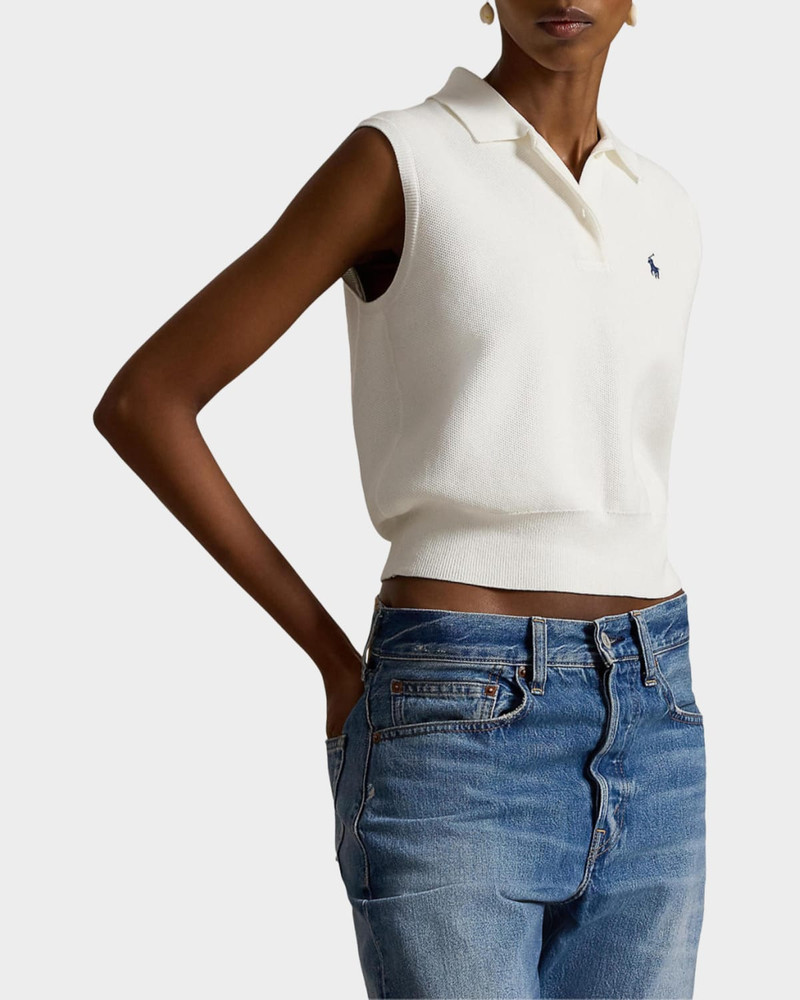 Cotton-Blend Sleeveless Polo Sweater 4