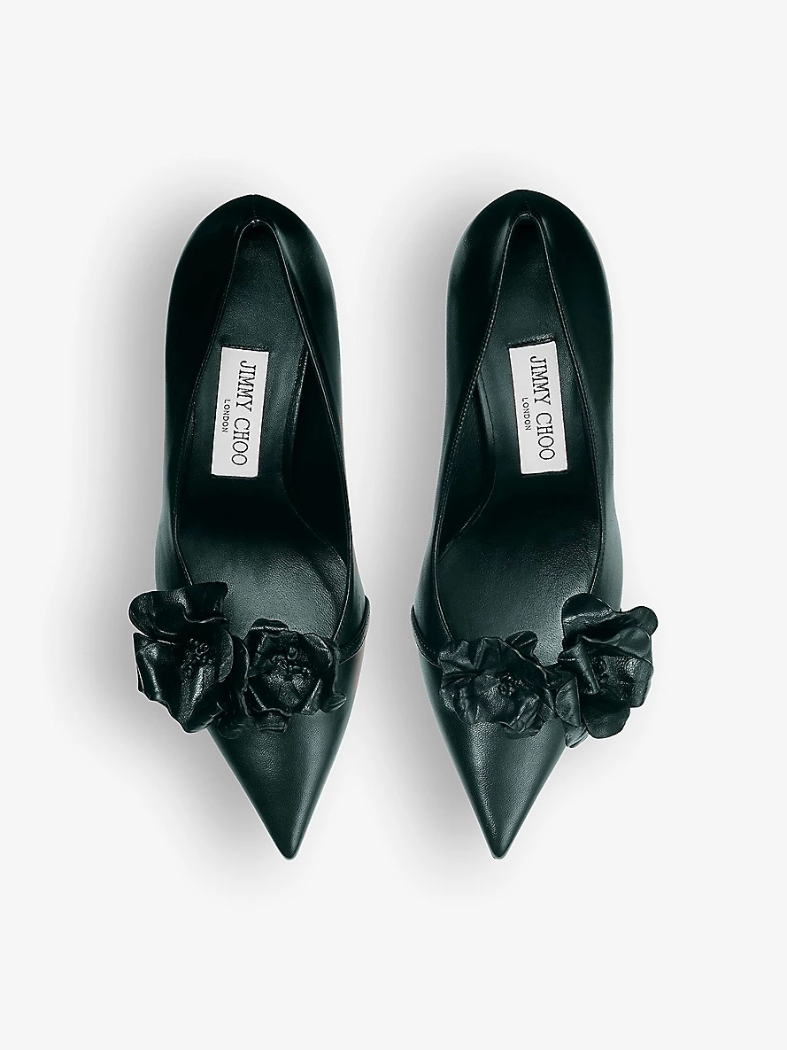 Rosalia 65 floral-embellished leather heeled courts - 2