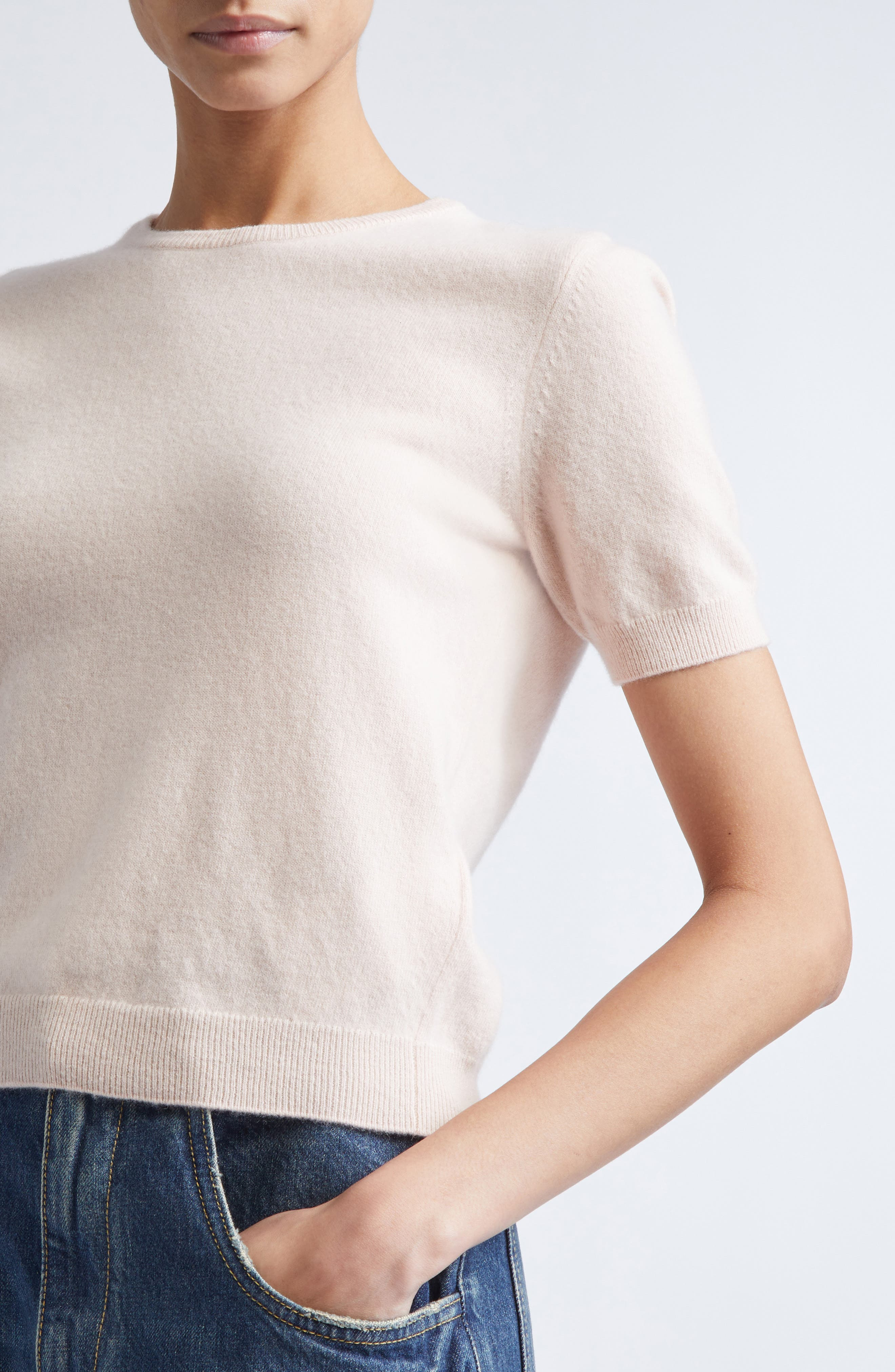 Maison Margiela Short Sleeve Virgin Wool Crewneck Sweater in Pale Pink at Nordstrom - 5
