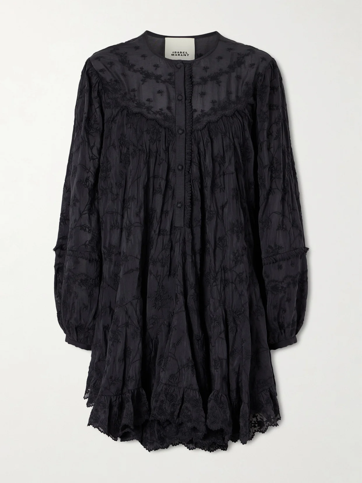 Zame Ruffled Embroidered Cotton And Silk-blend Mini Dress - 1