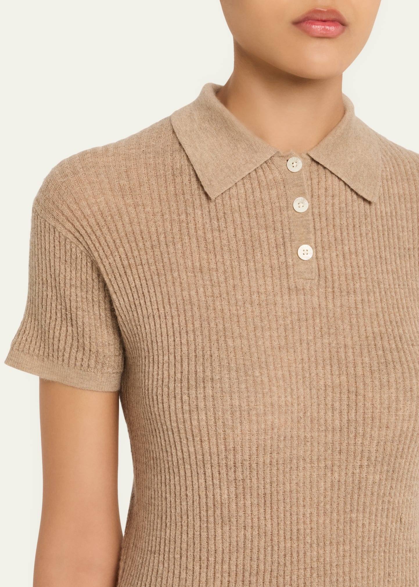 Cashmere Short-Sleeve Shrunken Polo Sweater - 5