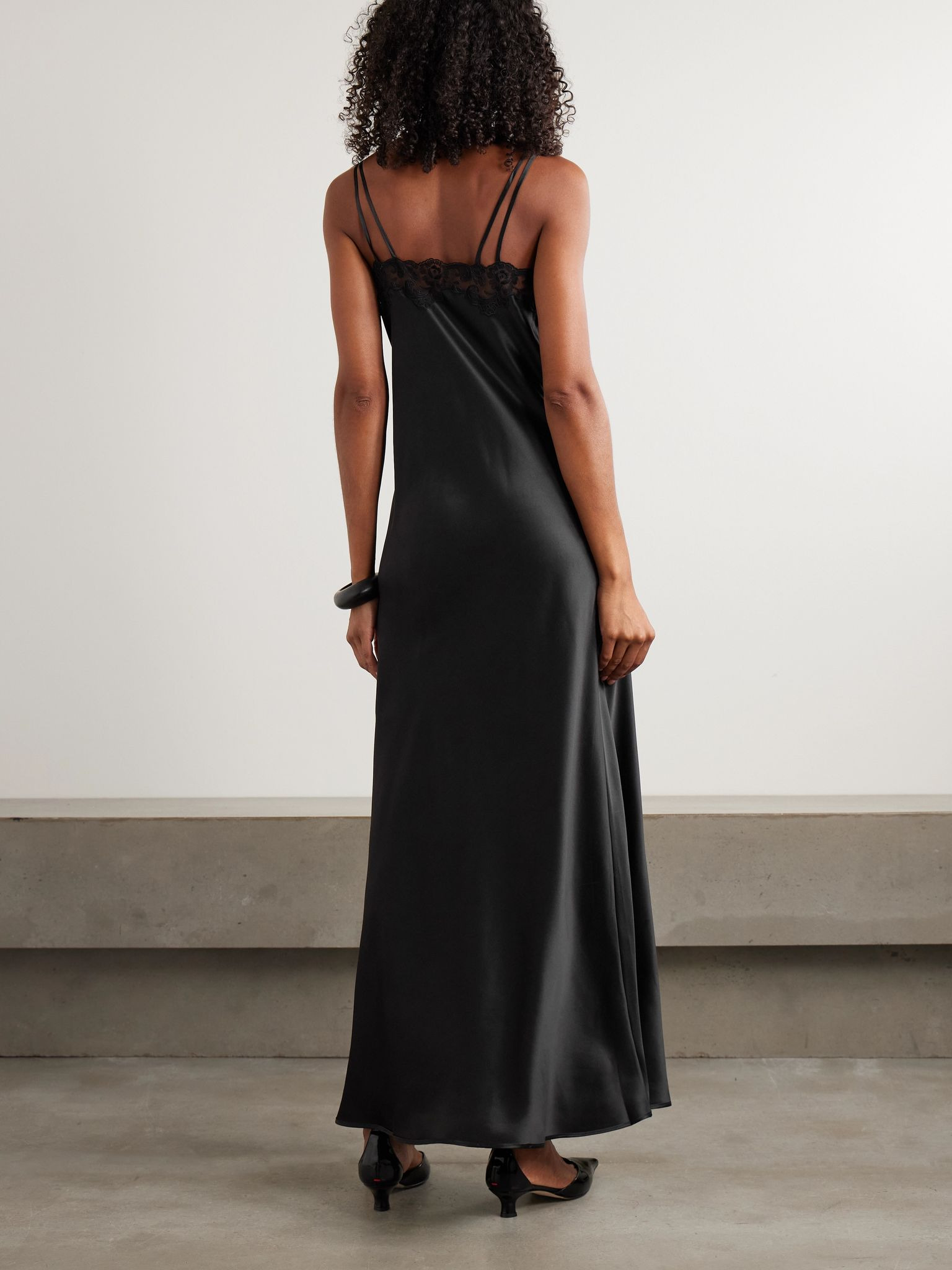 Giadette lace-trimmed silk-satin gown Black - 3