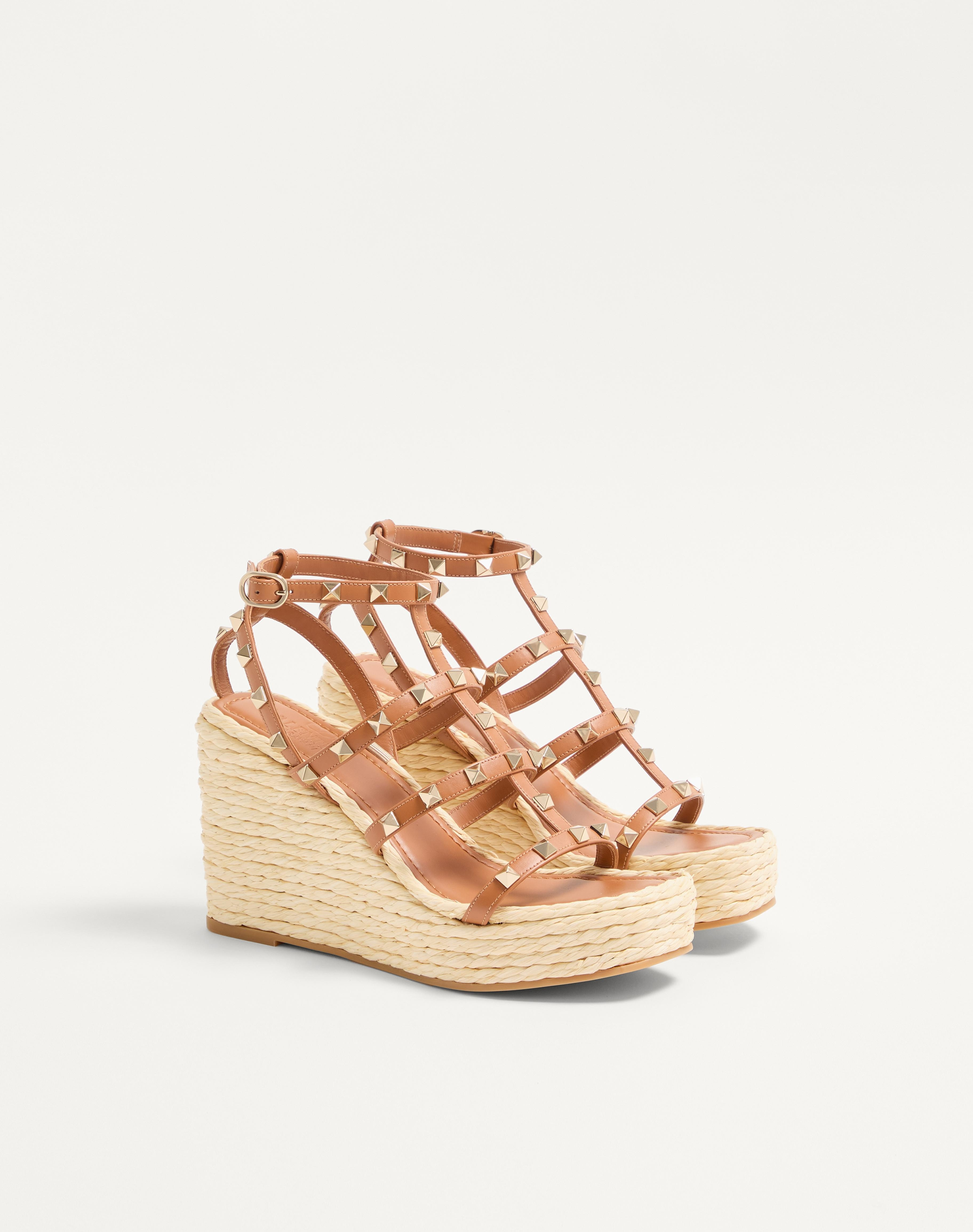 ROCKSTUD WEDGE SANDAL WITH CALFSKIN STRAPS 95MM - 3