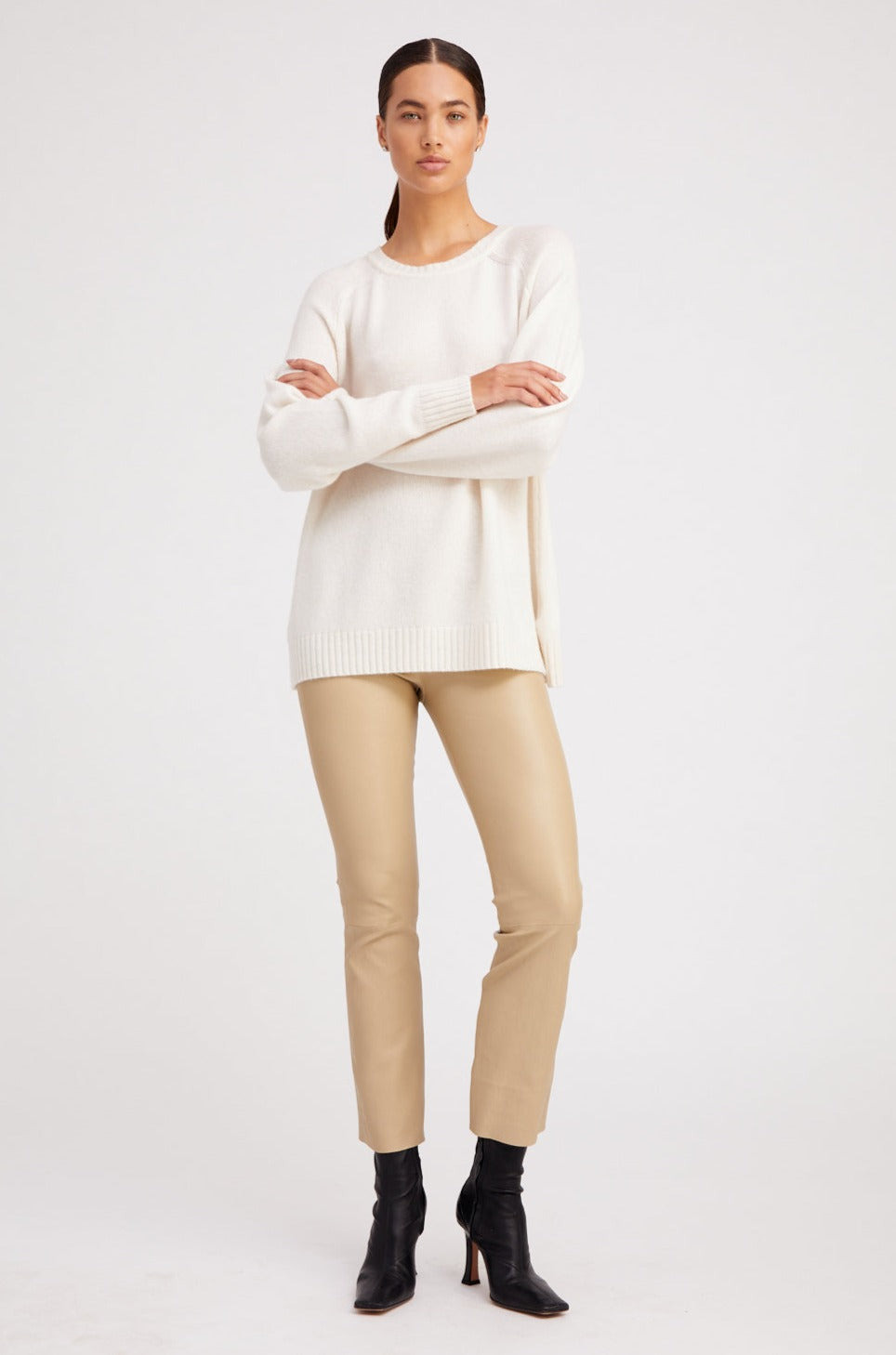 IVORY CASHMERE BOYFRIEND SWEATER - 5