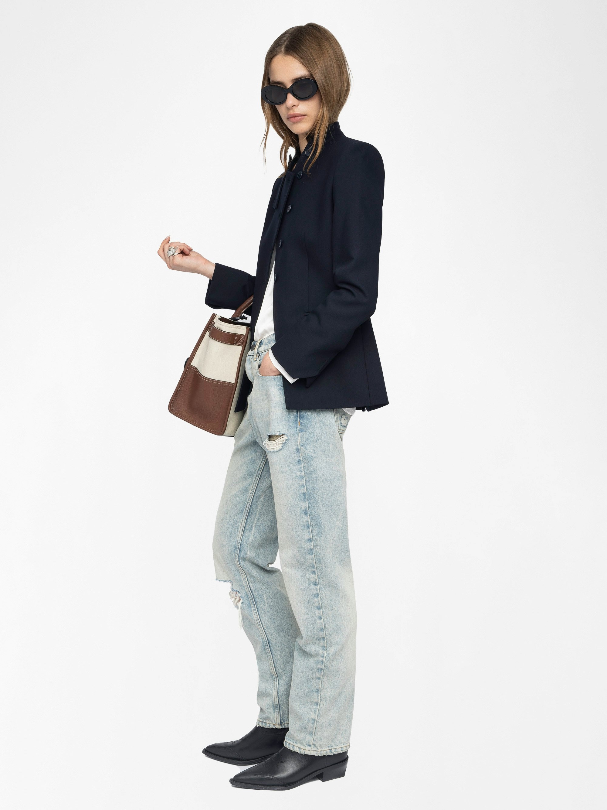 Verysa Navy Asymmetrical Blazer - 5