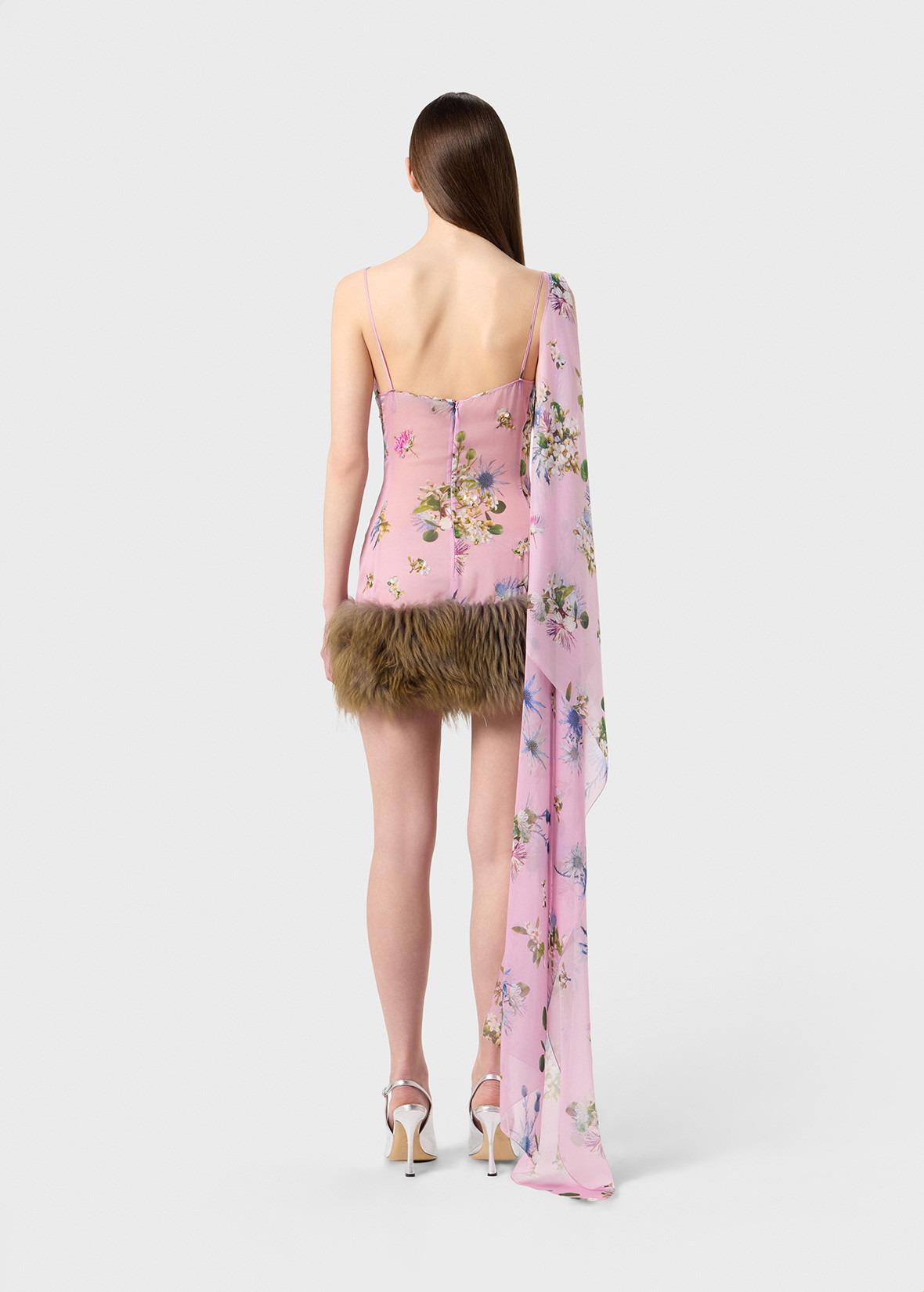 CHIFFON DRESS WITH FUR LINING - 4