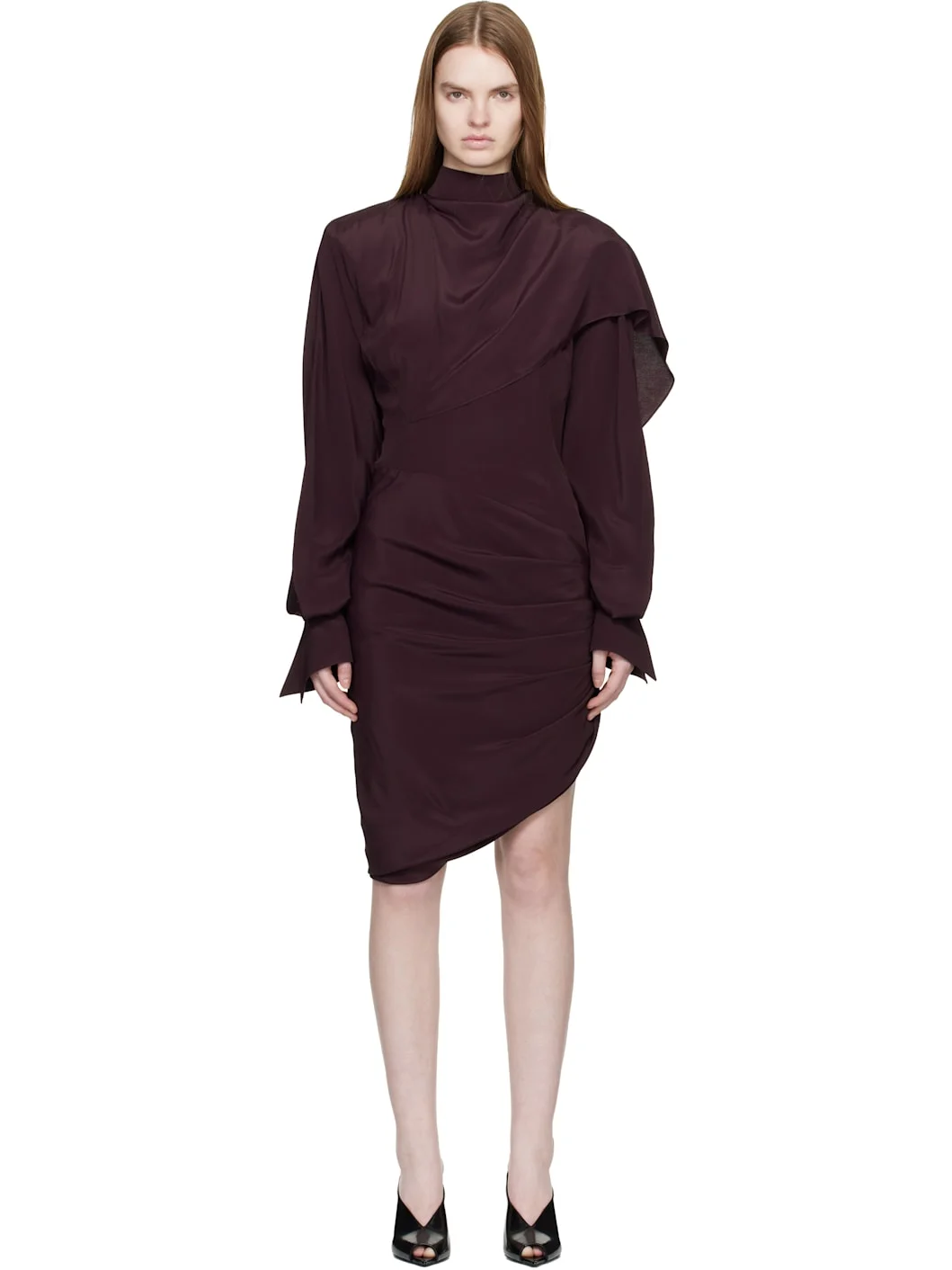 Burgundy Draped Scarf Minidress - 1