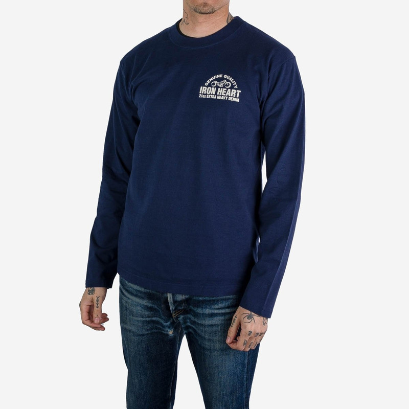 Iron Heart IHTL-2302-NAV 7.5oz Printed Loopwheel Crew Neck Long Sleeved T-Shirt - Navy outlook