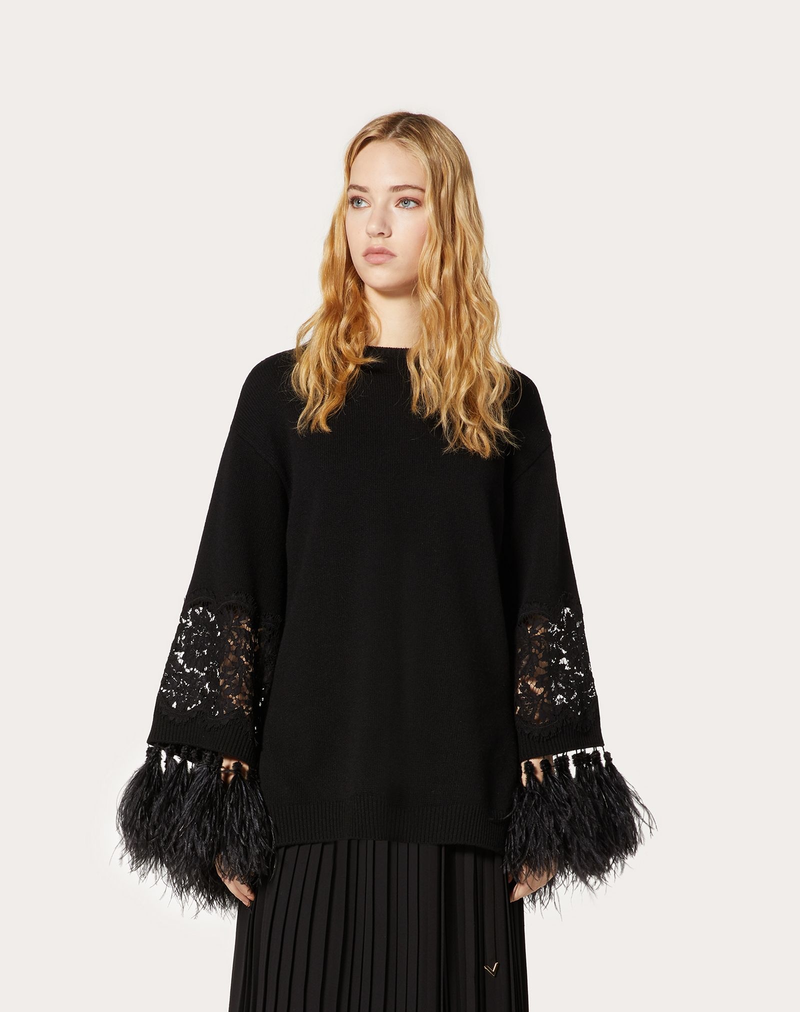 Wool Cashmere Sweater with Feathers - 3