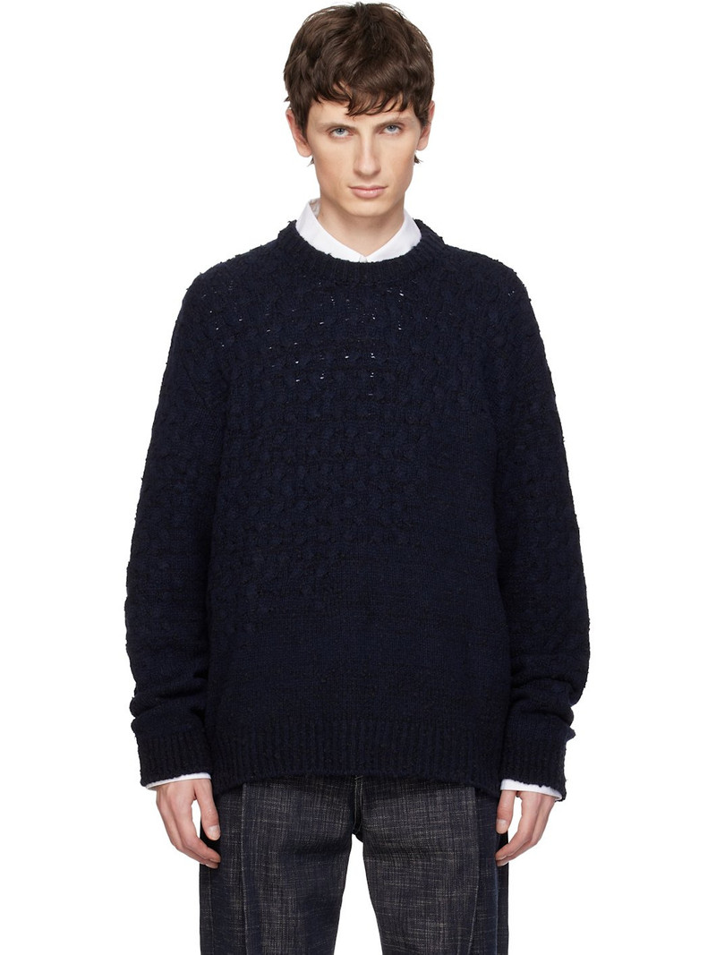 Navy Wool Blend Cable Sweater 1