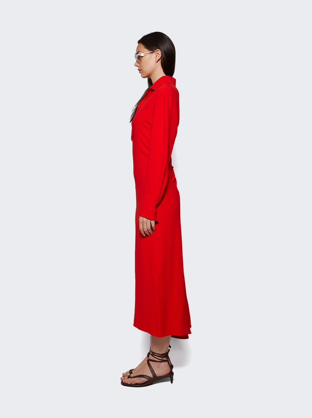 Long Sleeve Polo Collar Midi Tomato - 3