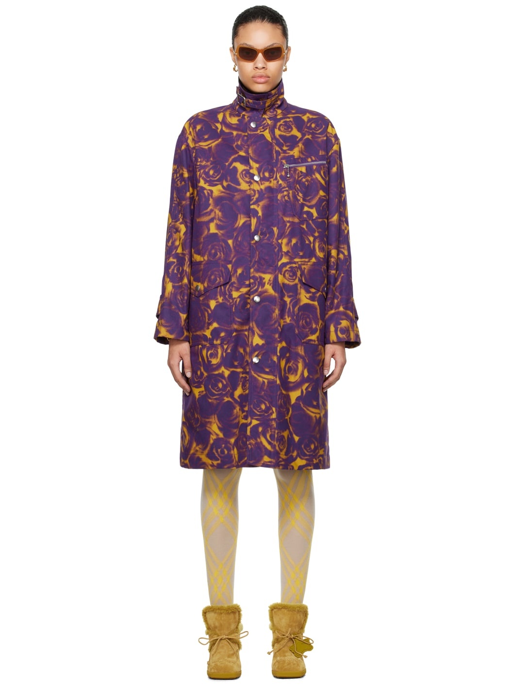 Burberry Purple amp; Yellow Rose Print Coat