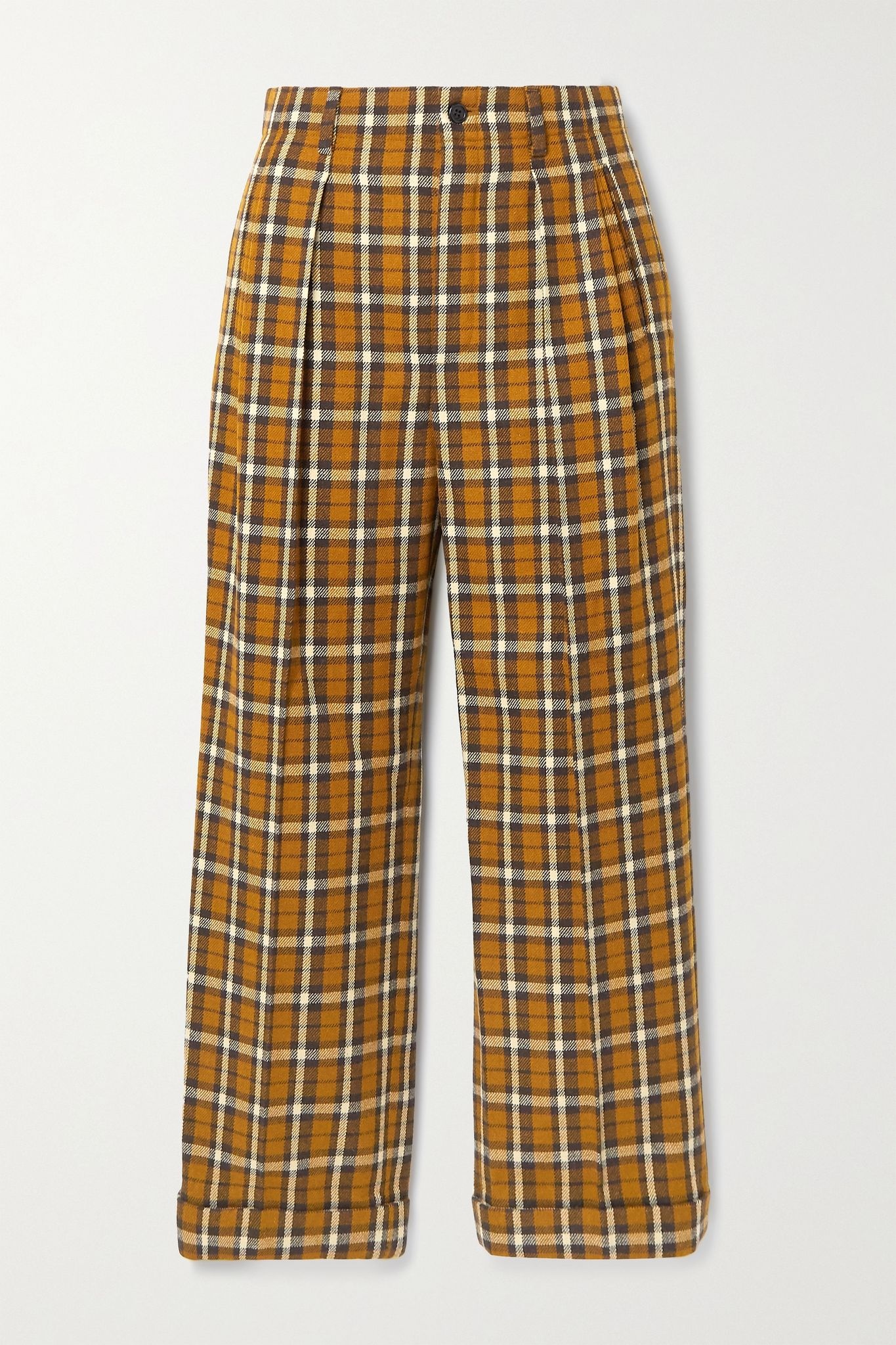 Cropped pleated checked wool straight-leg pants - 1