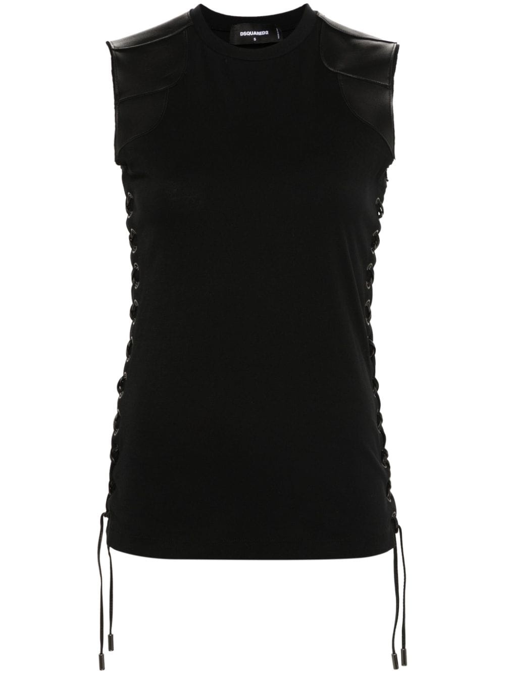 leather-trim cotton top - 1