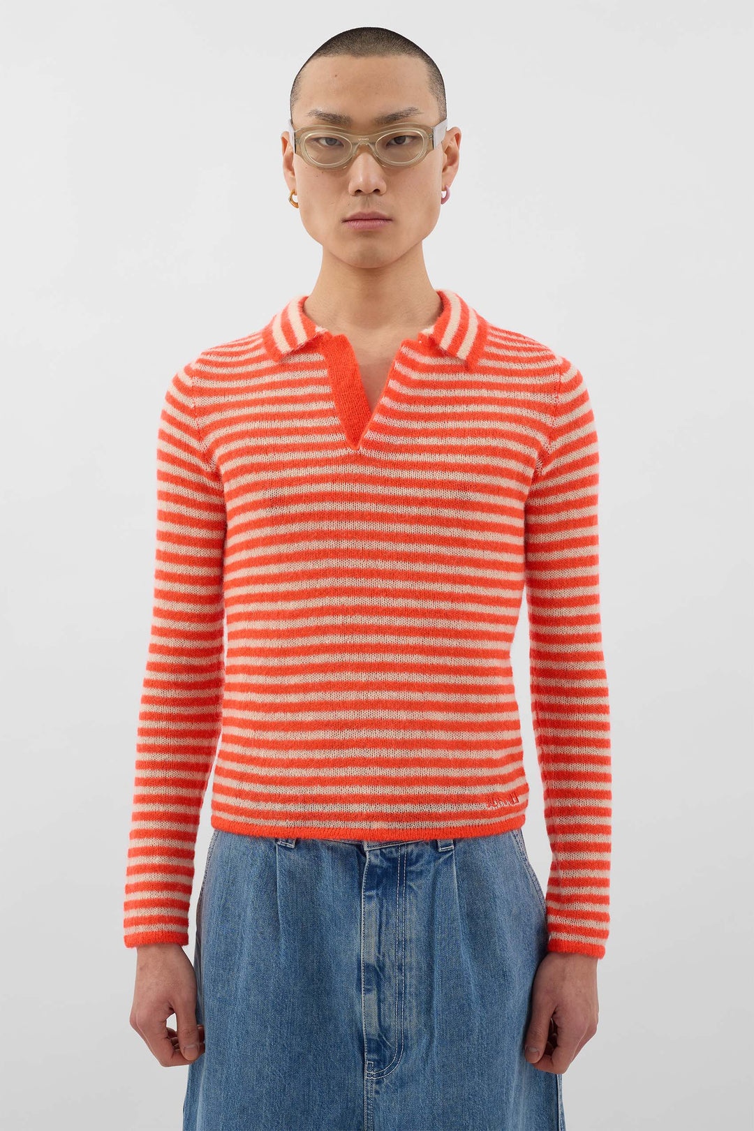 STRIPED MOHAIR POLO / off white & orange stripes - 2