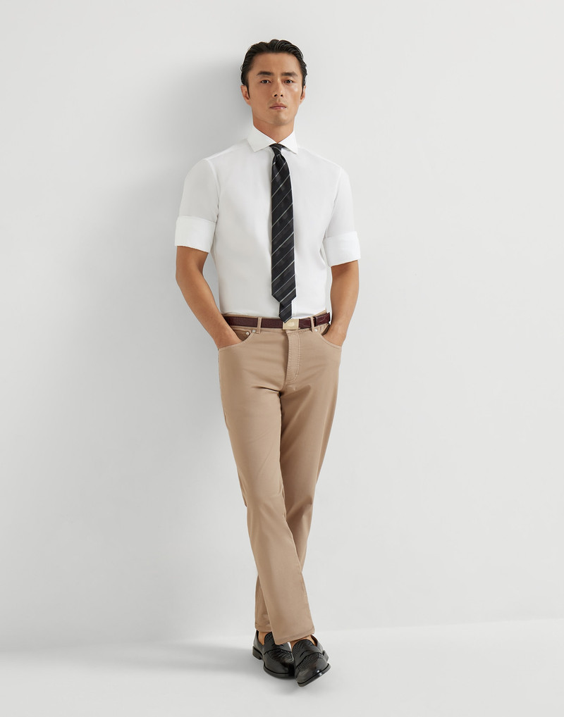 Garment-dyed Italian-fit five-pocket trousers in American Pima comfort cotton gabardine 5