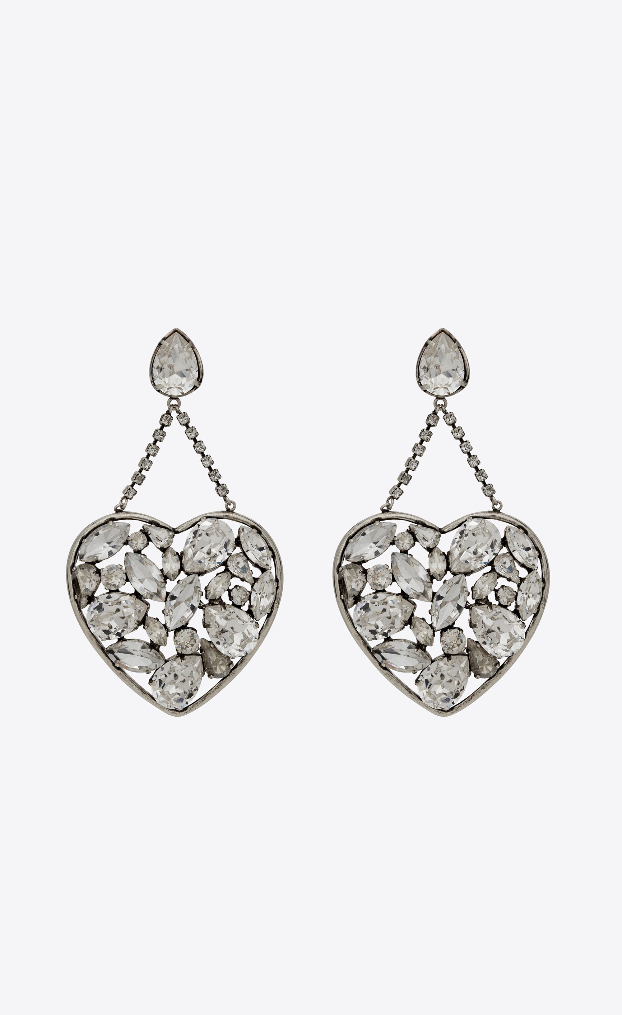 oversized rhinestone heart drop earrings - 1