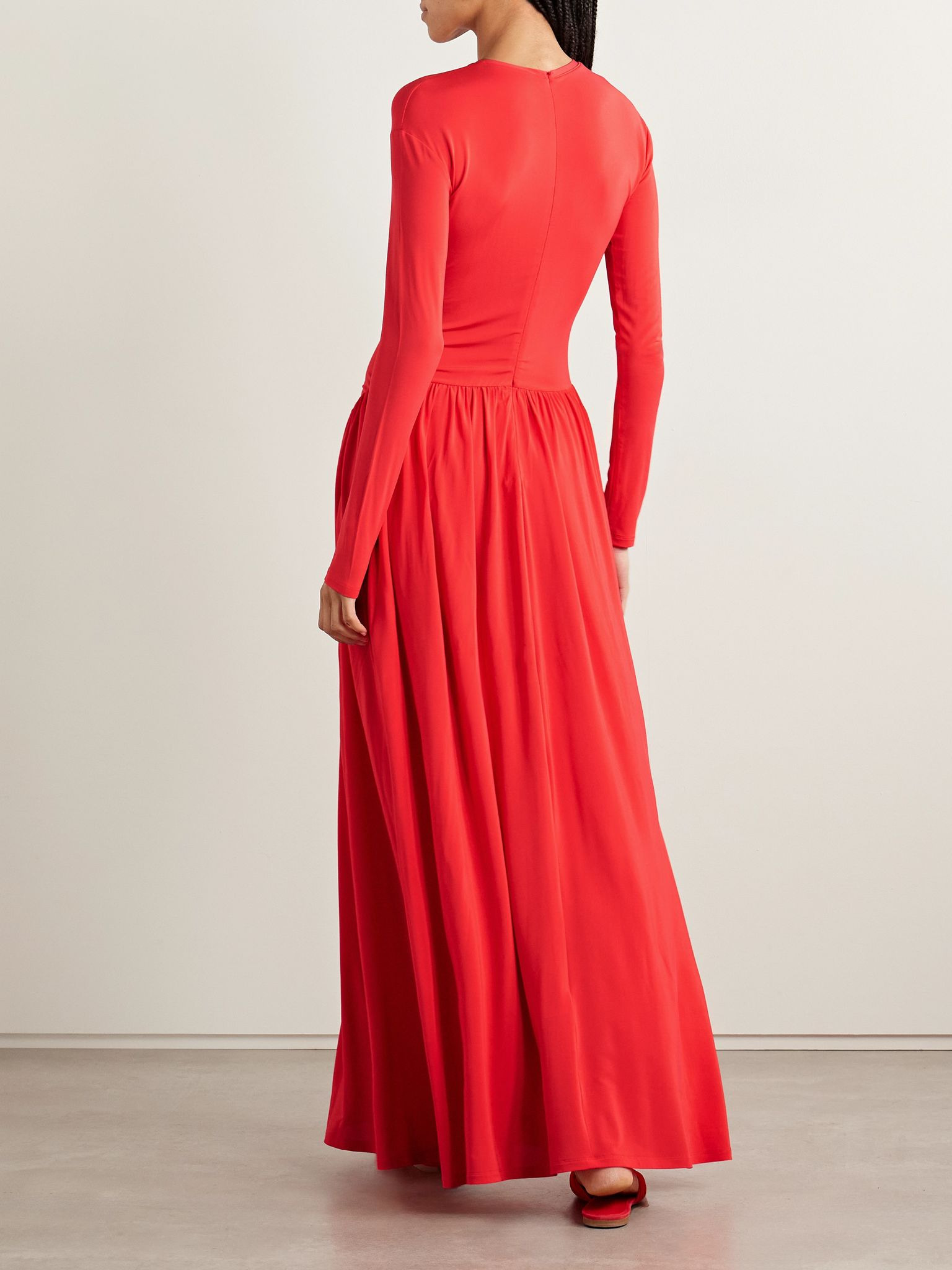 Orea gathered stretch-jersey maxi dress Red - 3