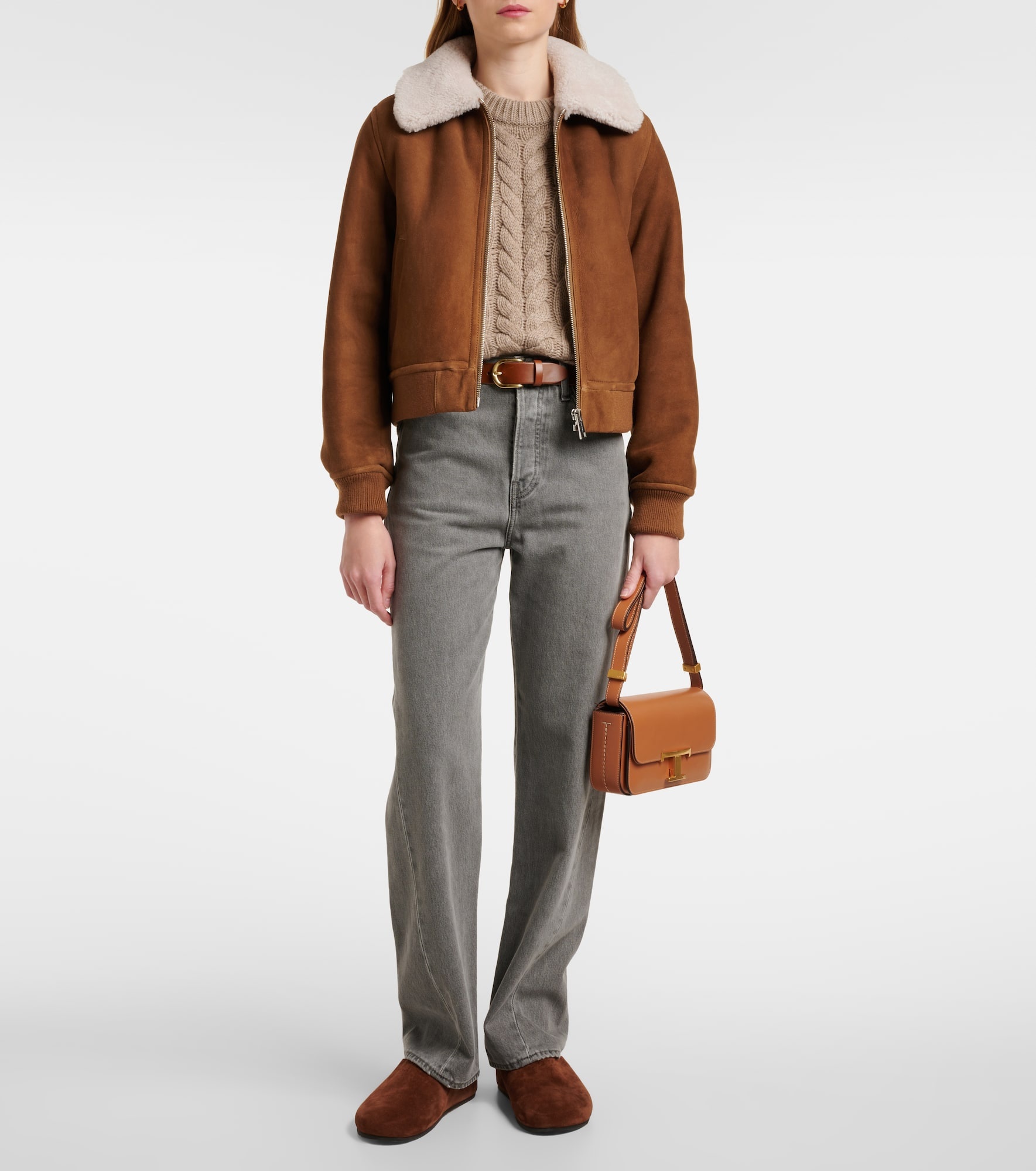 Shearling-trimmed suede bomber jacket - 2