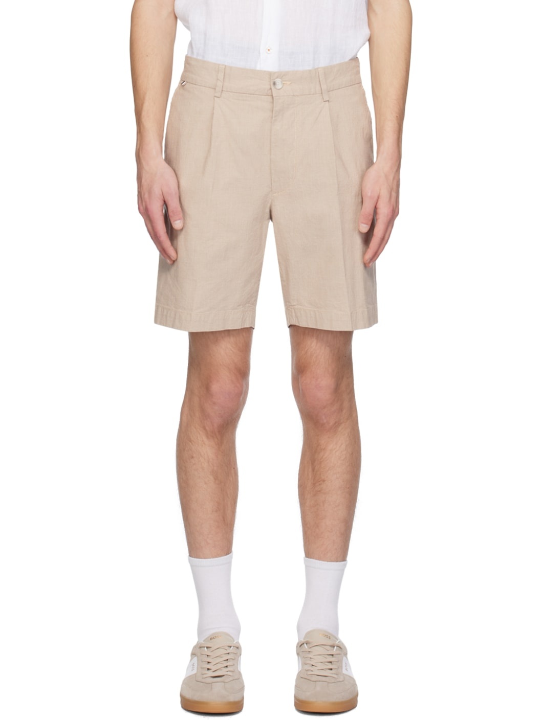 Beige Pleated Shorts - 1