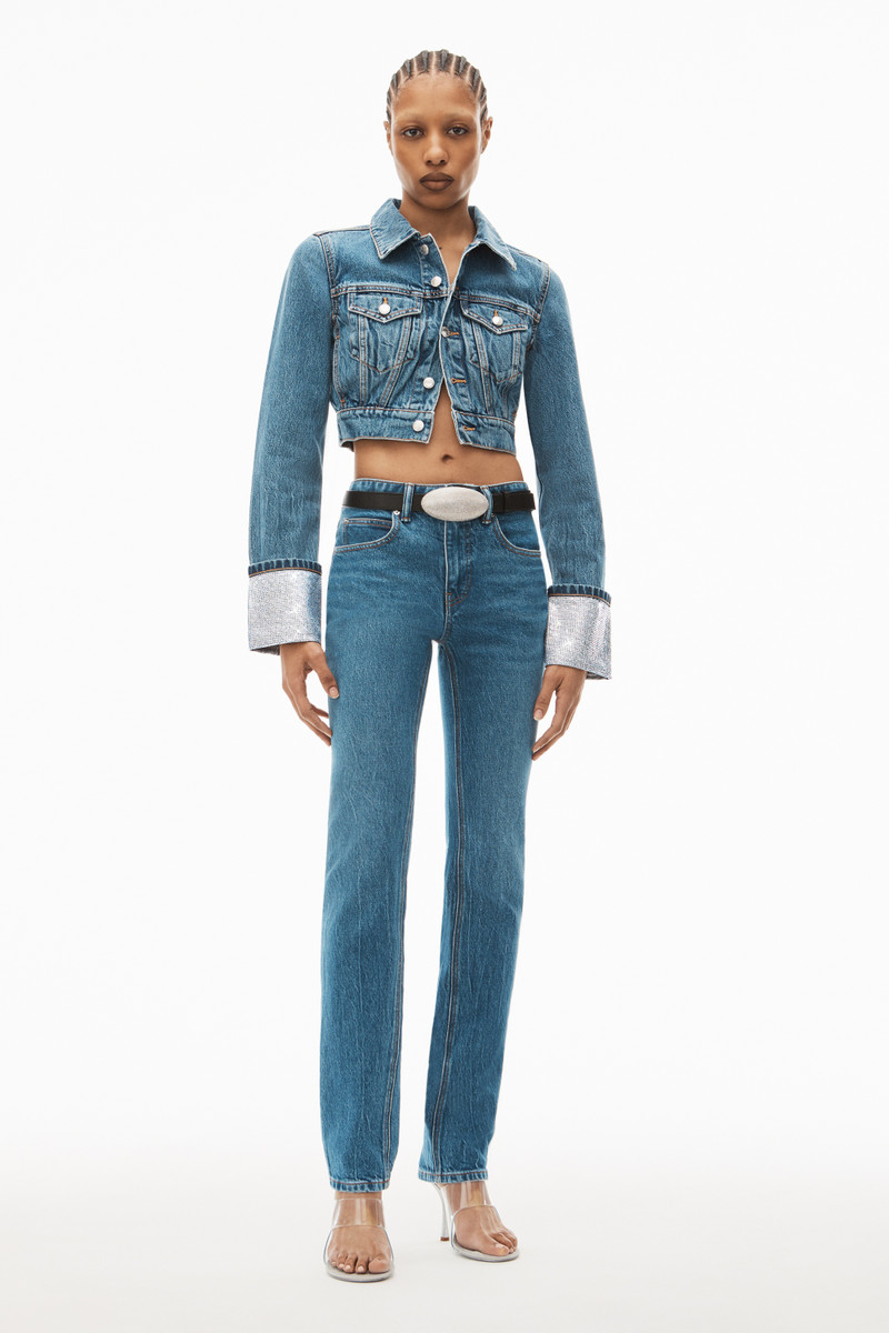 Alexander Wang CRYSTAL CUFF TRUCKER JACKET IN DENIM outlook