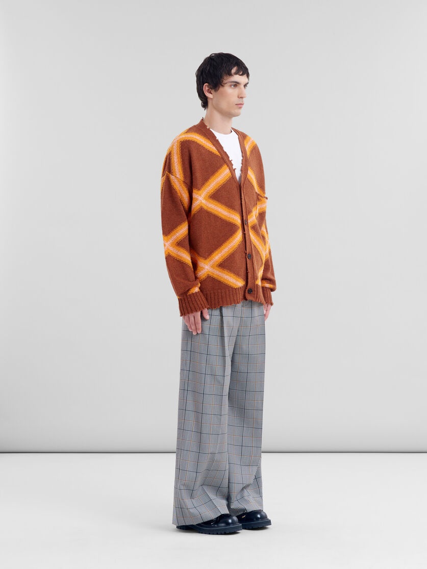 BROWN BROKEN WOOL CARDIGAN WITH ARGYLE MOTIF - 5