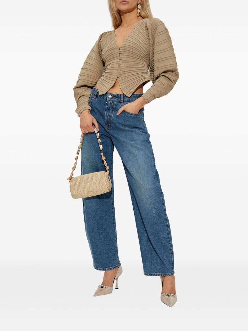 Cult Gaia pleated balloon-sleeve knit cardigan outlook