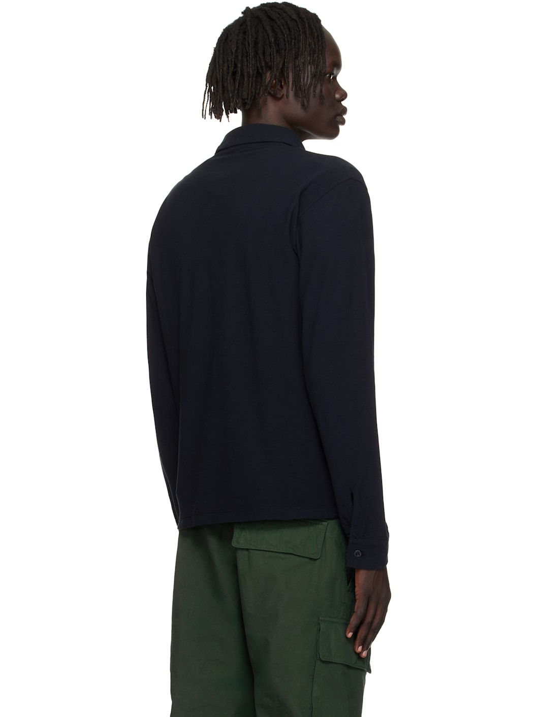 Navy 2200011 Long Sleeve Cotton Jersey Polo - 3