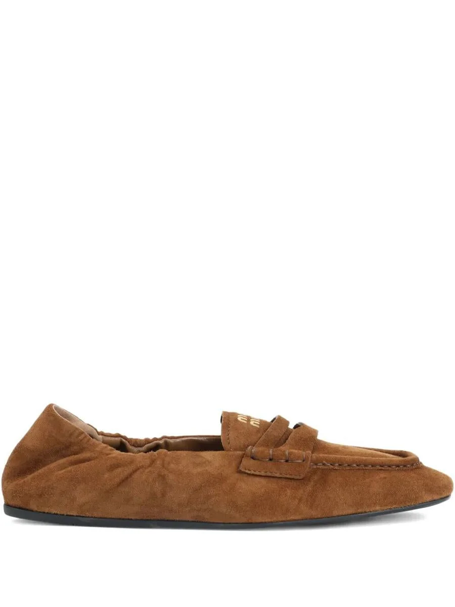Miu Miu Ruches Suede Loafers Shoes - 1