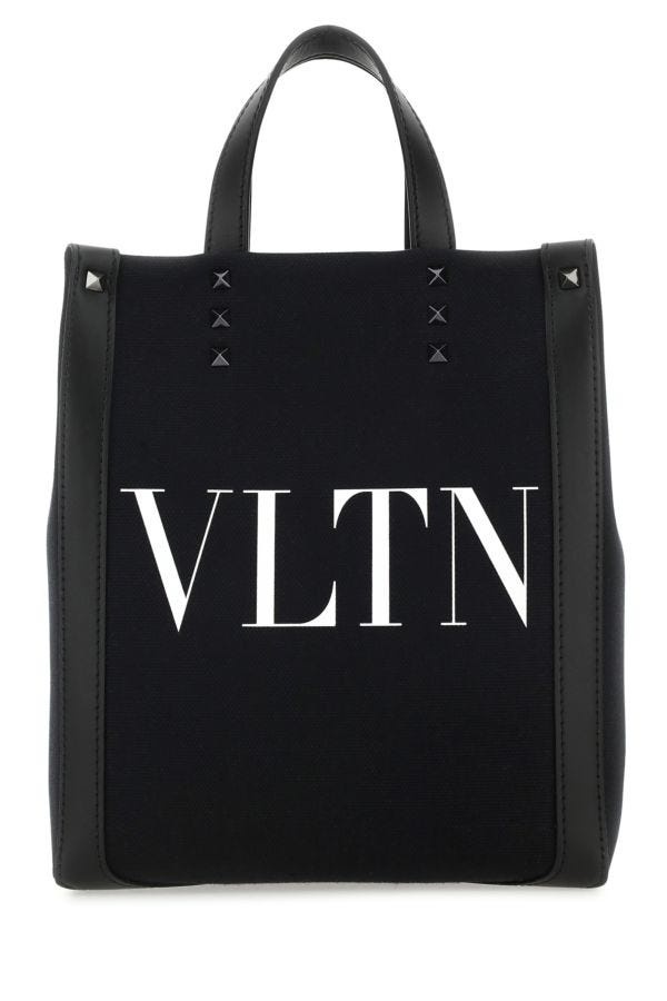 Valentino Garavani Man Black Canvas Mini Vltn Ecolab Shopping Bag - 1