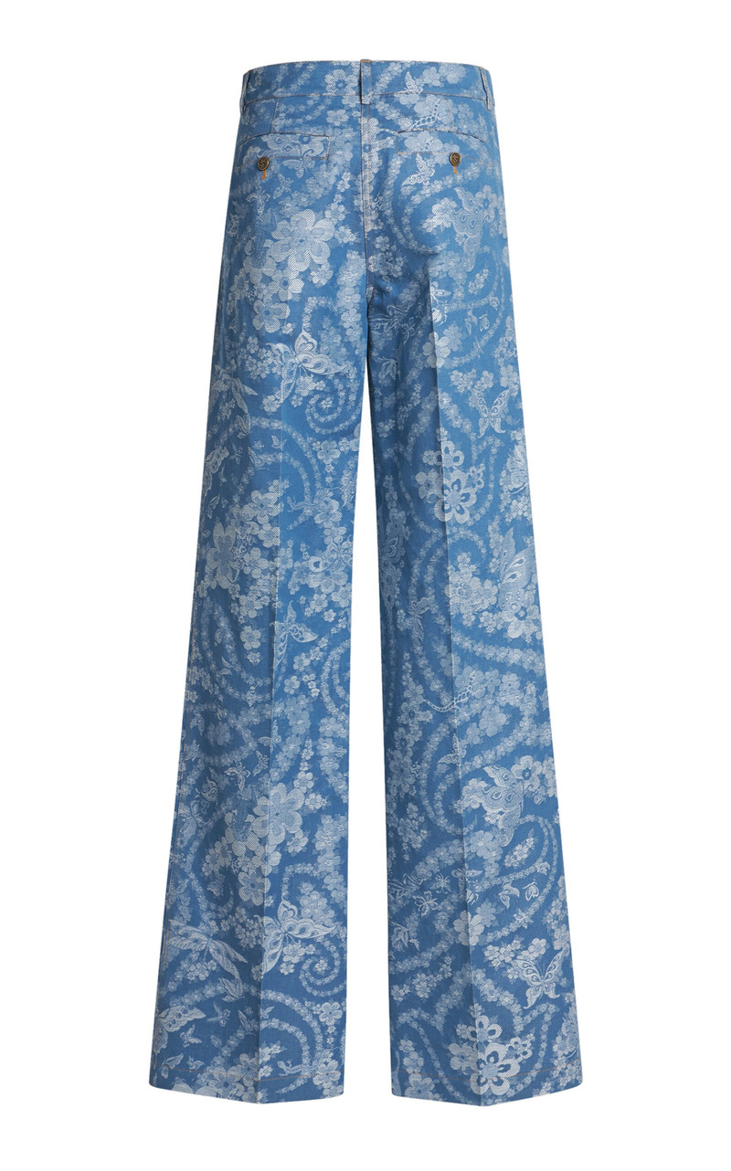 Printed Cotton Wide-Leg Pants blue 3