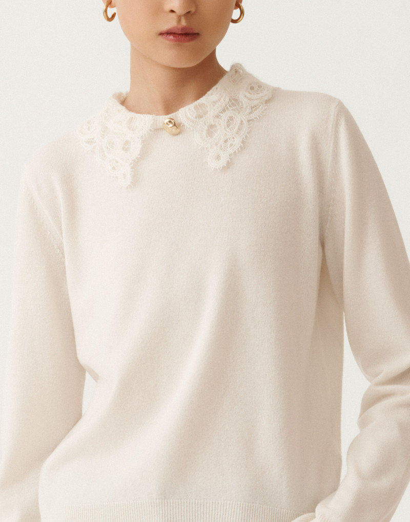 Platinum sweater with macramé lace 5
