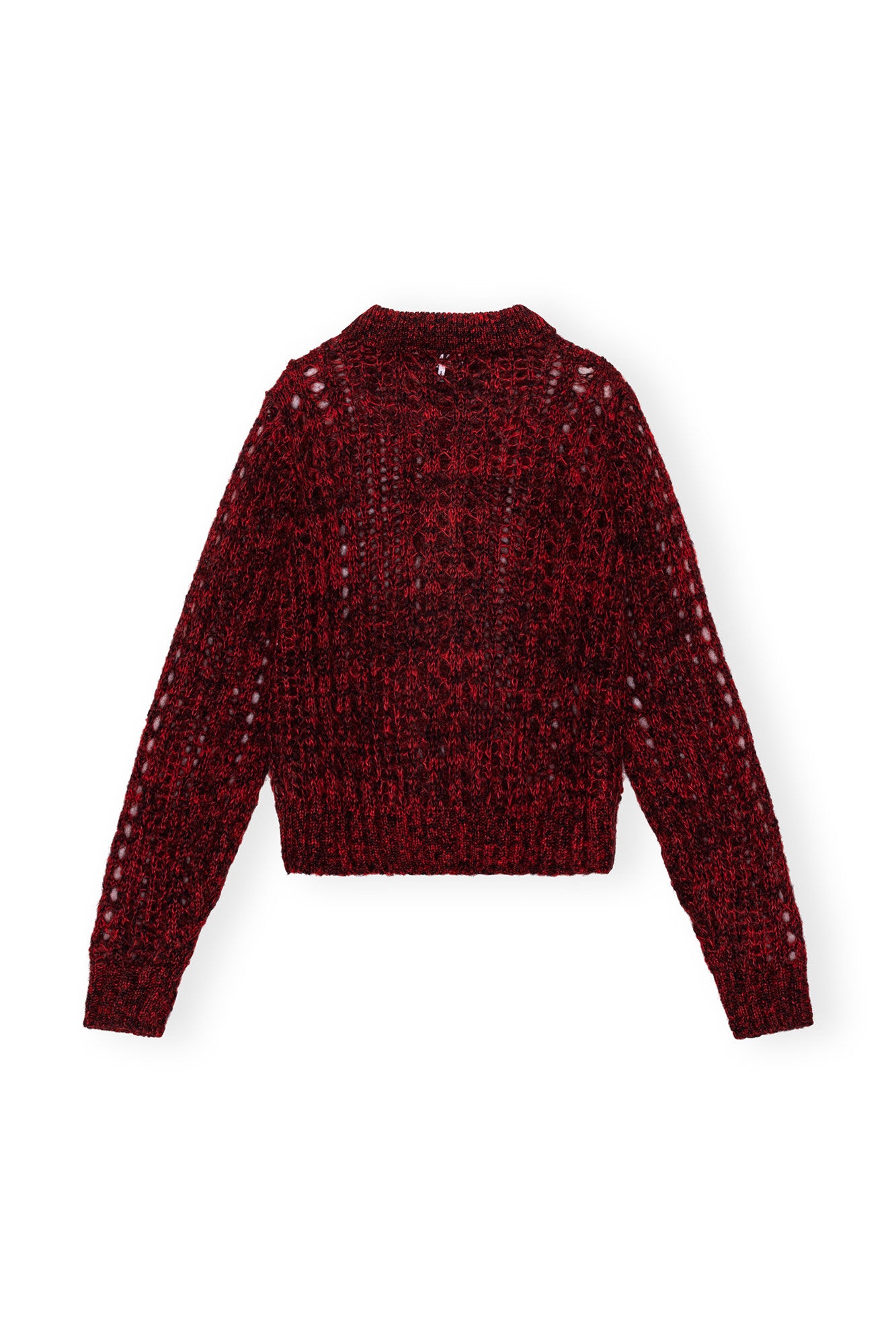 RED MOHAIR LACE POLO SWEATER - 2