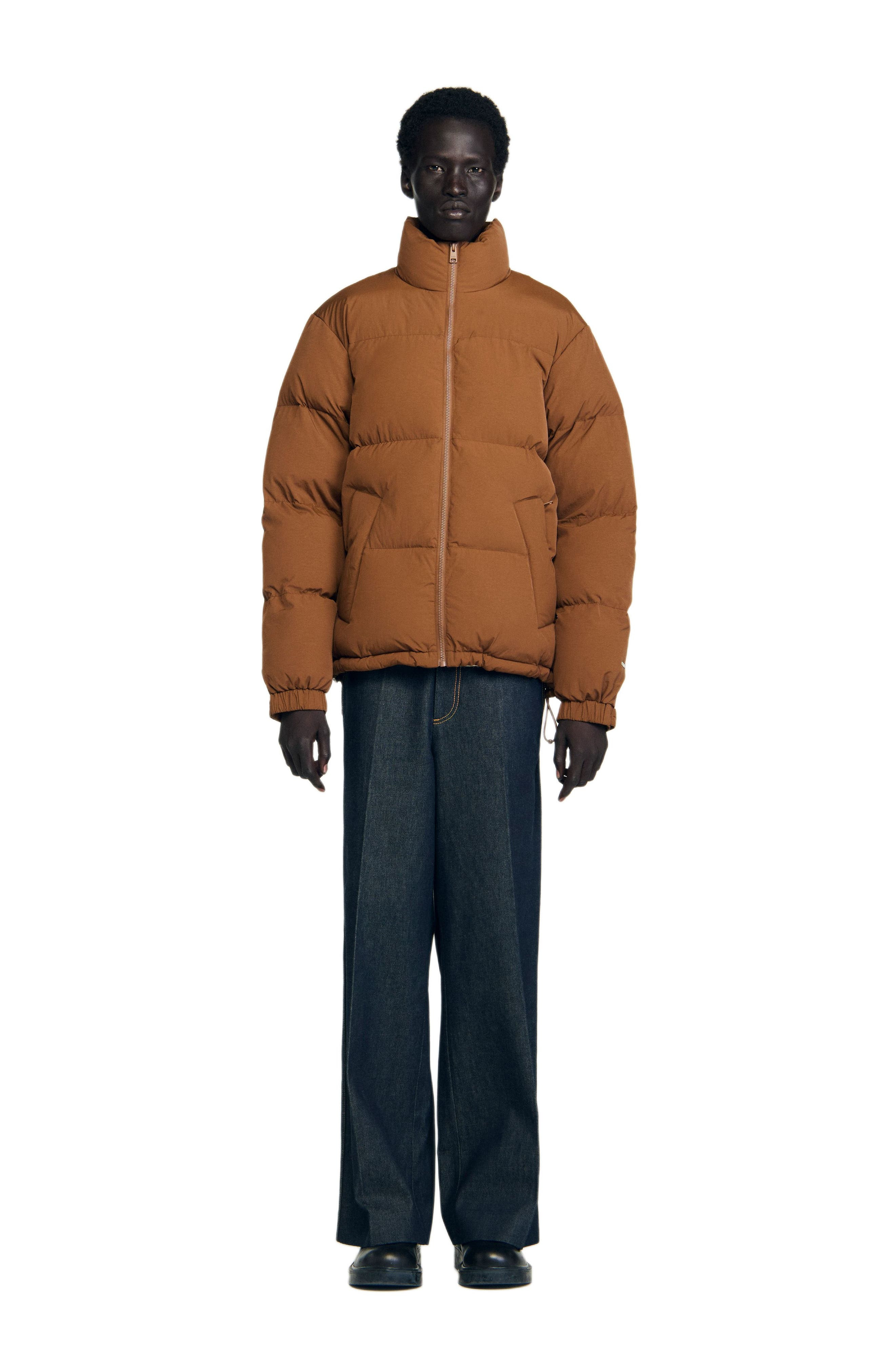 SANDRO Hooded puffer with high collar in Cognac at Nordstrom - 3