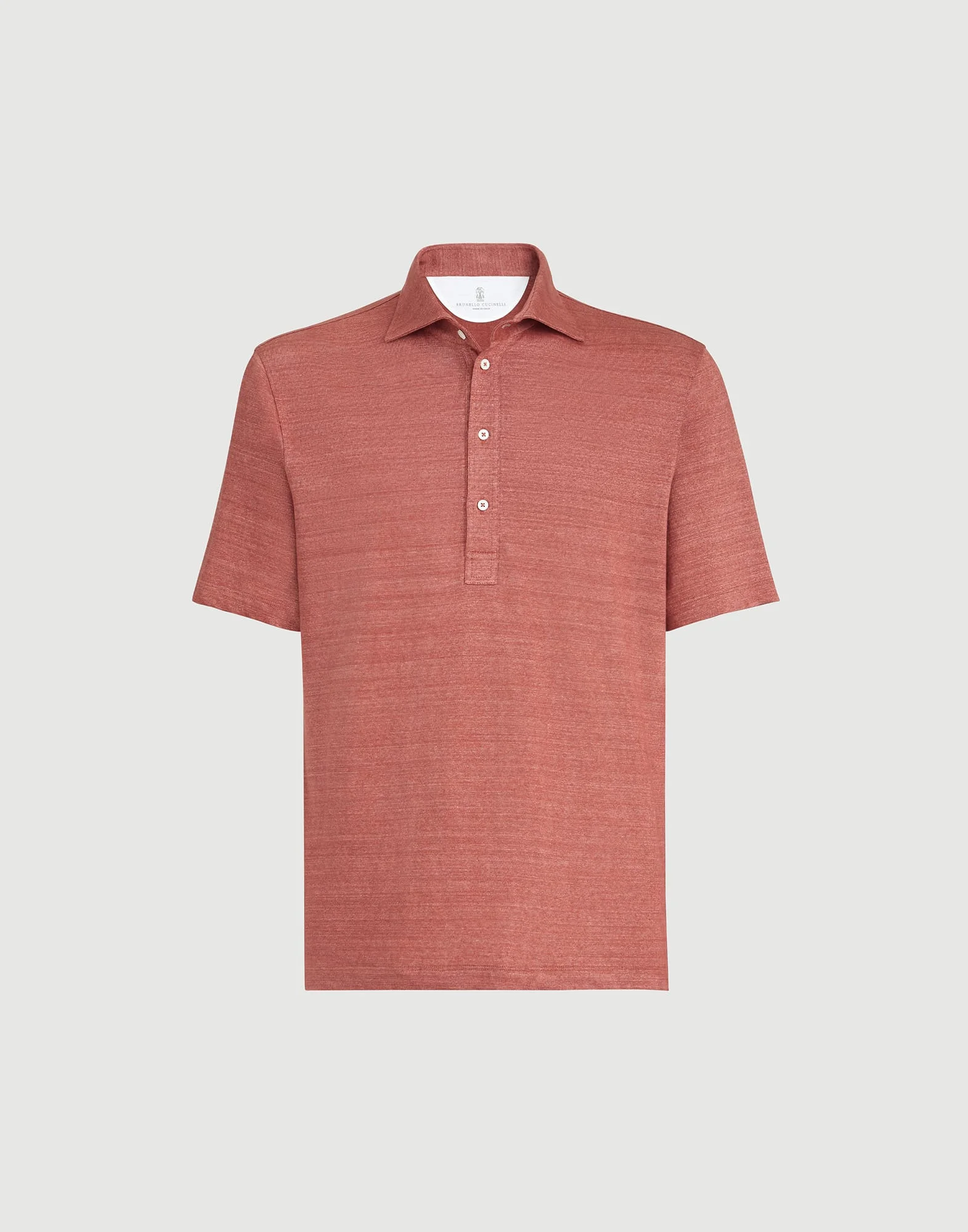 Linen and cotton mélange jersey polo with shirt-style collar - 1