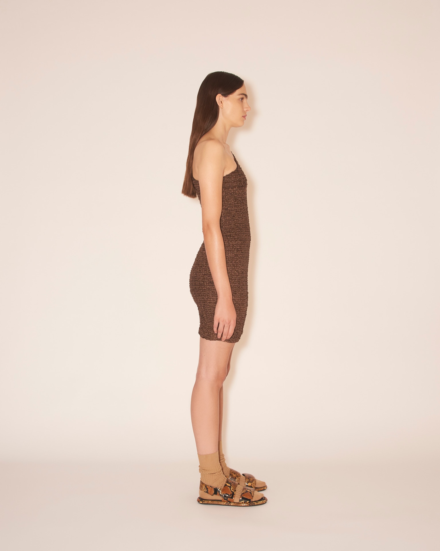 MITRA - One shoulder dress - Brown - 3