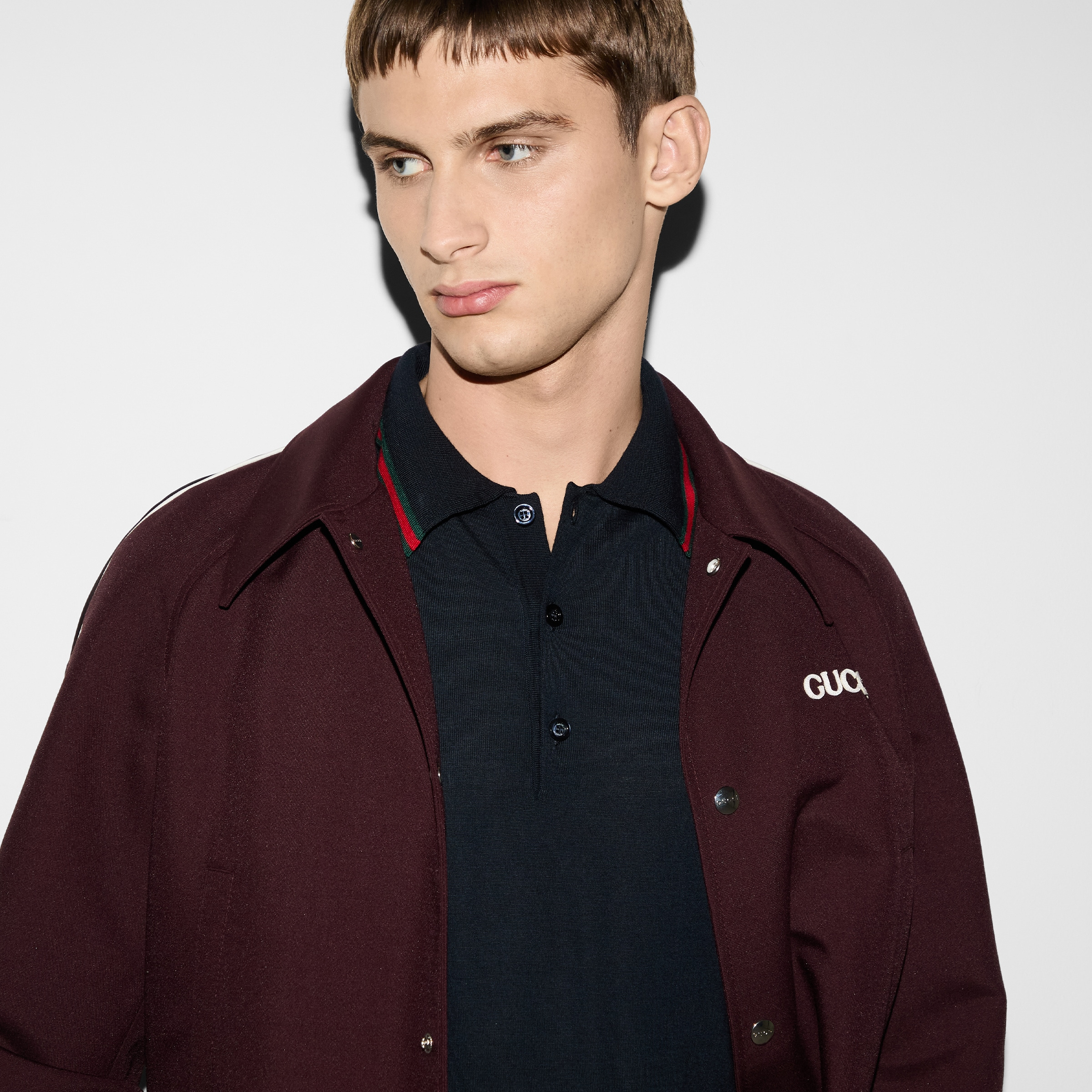 Wool knit polo shirt with Web - 5