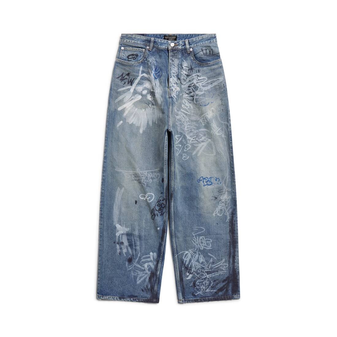 BALENCIAGA Graffiti Baggy Pants in Light Blue | REVERSIBLE