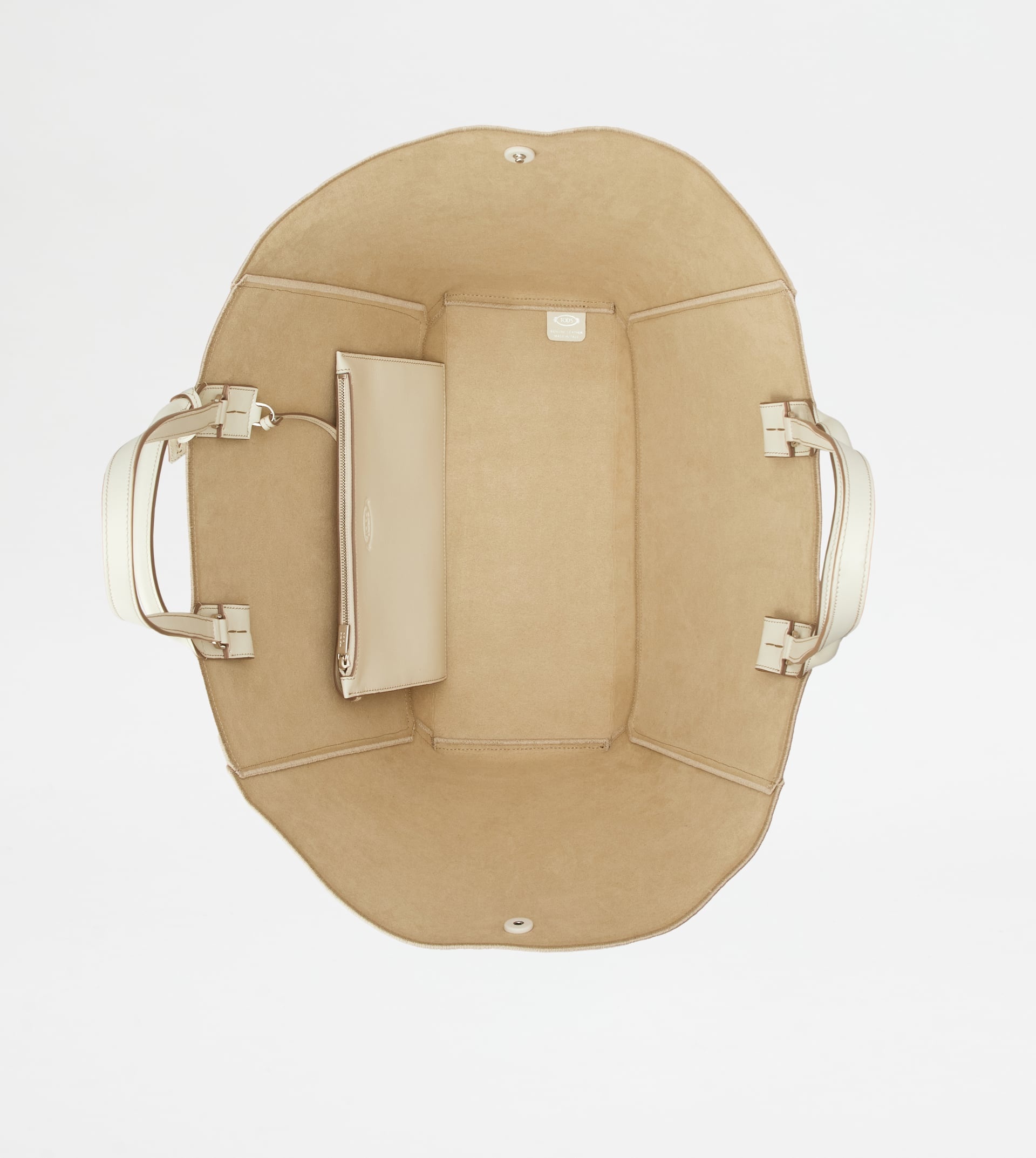 TOD'S DOUBLE UP SHOPPING BAG IN FABRIC AND LEATHER LARGE - BEIGE - 7